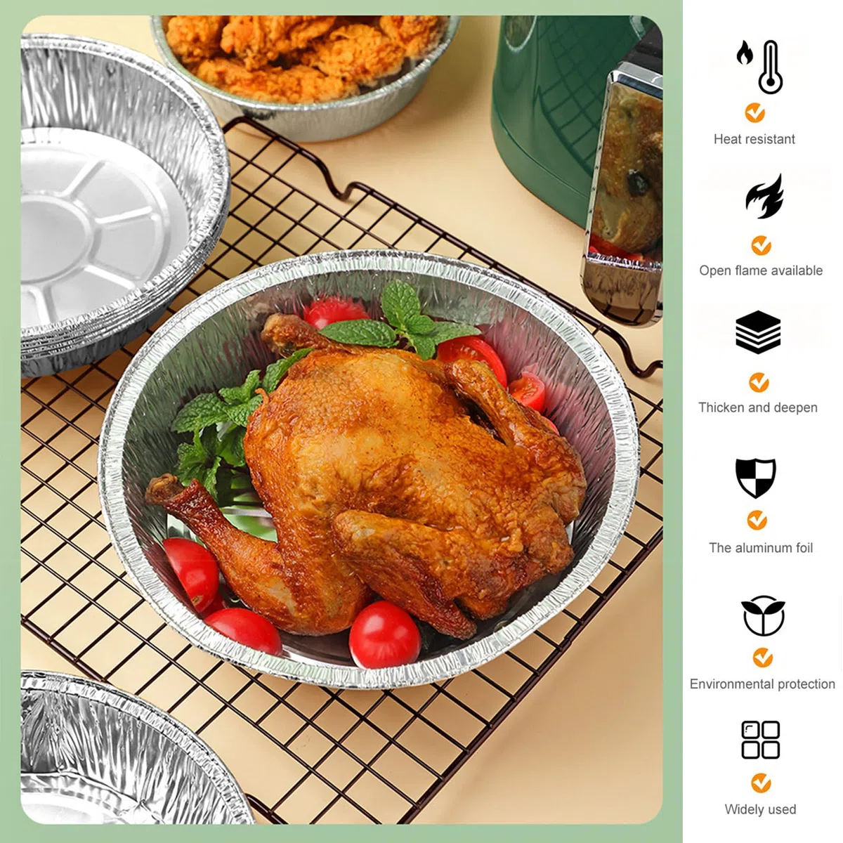 50 Pezzi Contenitori in Alluminio Monouso 8 Pollici, Alluminio Vaschette Rotonda, Teglie USA e Getta, Resistente All'Acqua e All'Olio per Cuocere, Cuocere a Vapore, Cucinare e Conservare