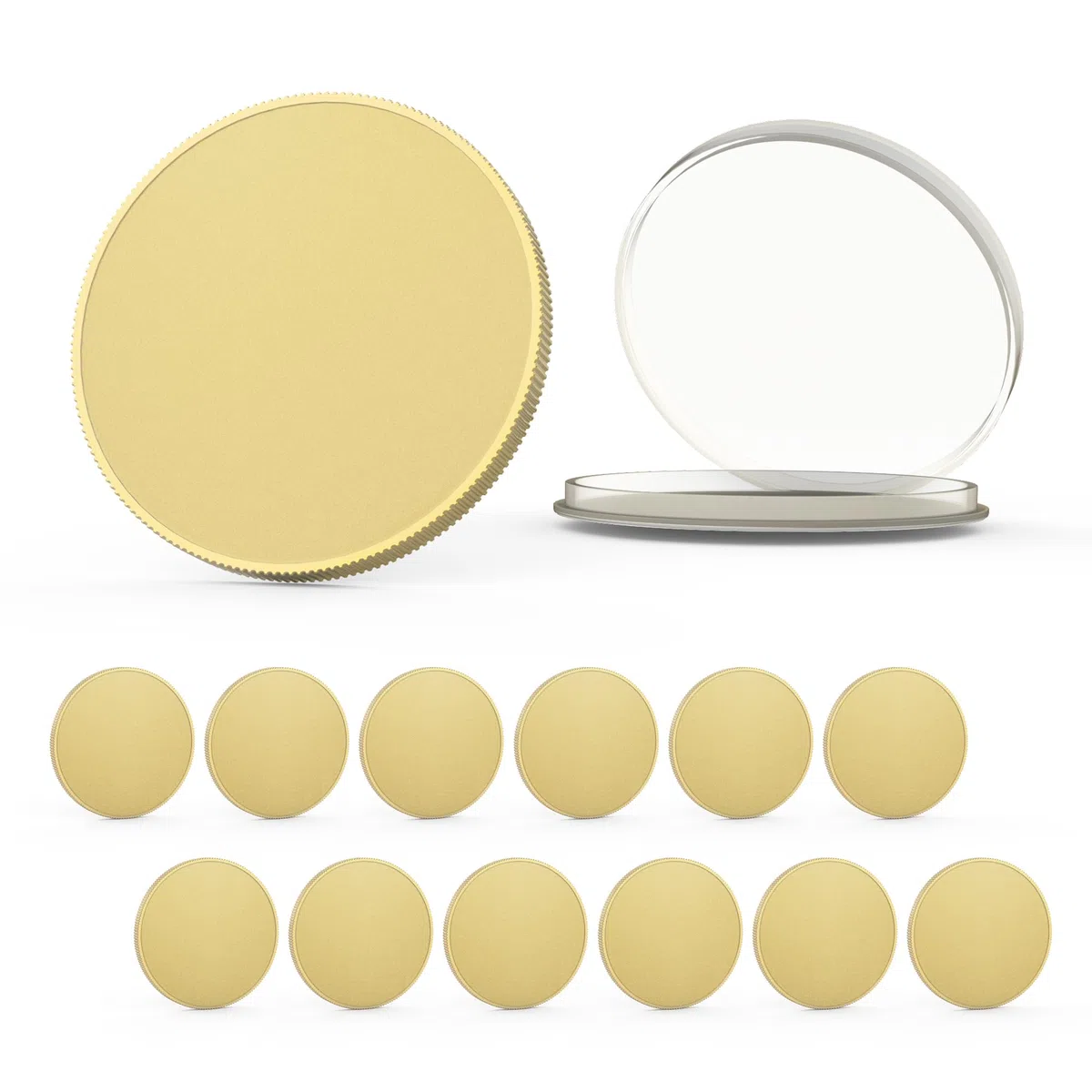 12 Monete Vuote in Rame 40mm Monete Vuote per Incisione con Bordi Filettati per l'incisione Laser con Scatola di Protezione in Acrilico per DIY Stampaggio Matrimoni Collezione Commemorativa
