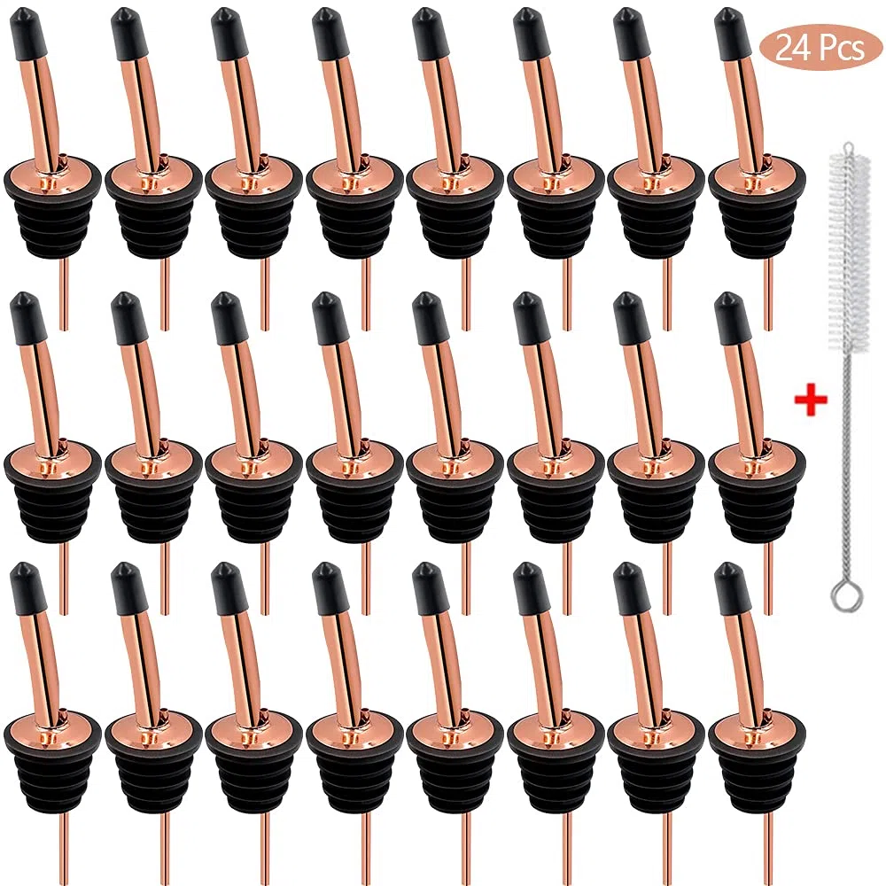 Beccucci versatori per liquori, in acciaio inox, classici, con sbavature pulite, in metallo, antiruggine, per bar, club, ristoranti e uso domestico (rame) (confezione da 24)