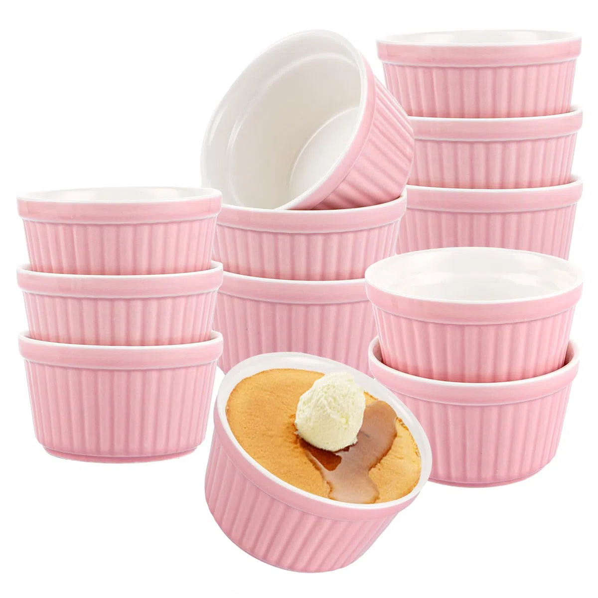 SHUESS Pirottini in ceramica per soufflé da 200 ml, adatti al forno, adatti al forno, per dessert e muffin, ciotole per ragout, ciotole per crema brulee, pirottini per soufflee, rotondi, Ø 9 cm