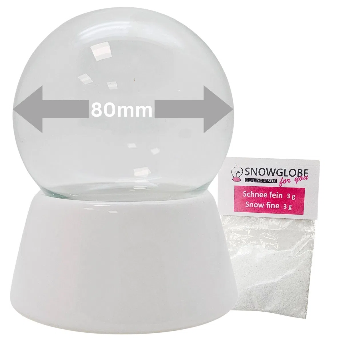 Snowglobe for you 40019 – 80 mm Do It Yourself Palla di Neve con Palla di Vetro e Porcellana Base