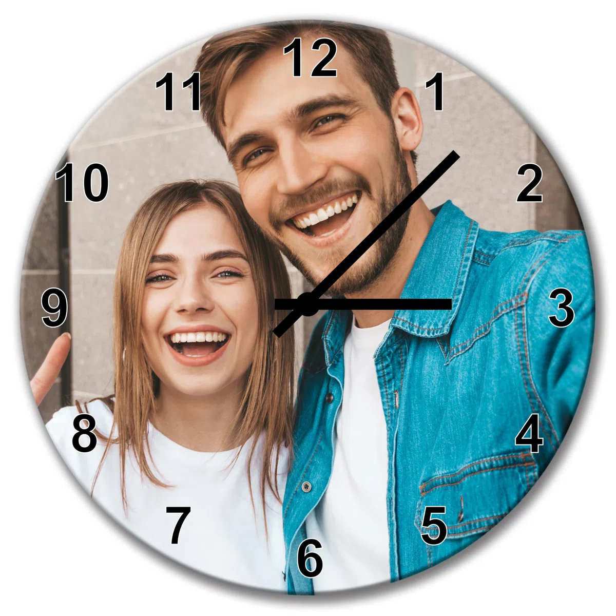Stileitaliano Orologio da Parete personalizzato in legno moderno con Numeri Bianchi Orologi a muro con foto stampa fotografica 25cm x 25cm Idea Regalo per la Casa (Rotondo)