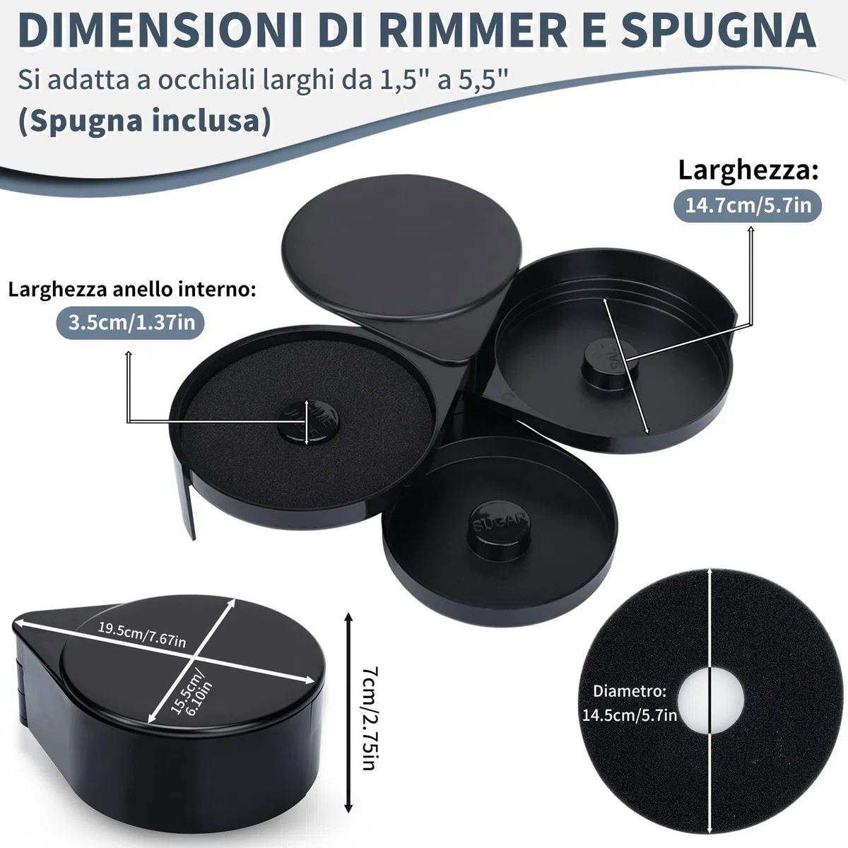 TonJin 1 Confezione da 3 Livelli Bar Rimmer in Vetro Scatola di Plastica Nera Rimmer per Zucchero e Sale con Spugna per Strumento da Barista da Cocktail,Bar Glass Rimmer for Margarita