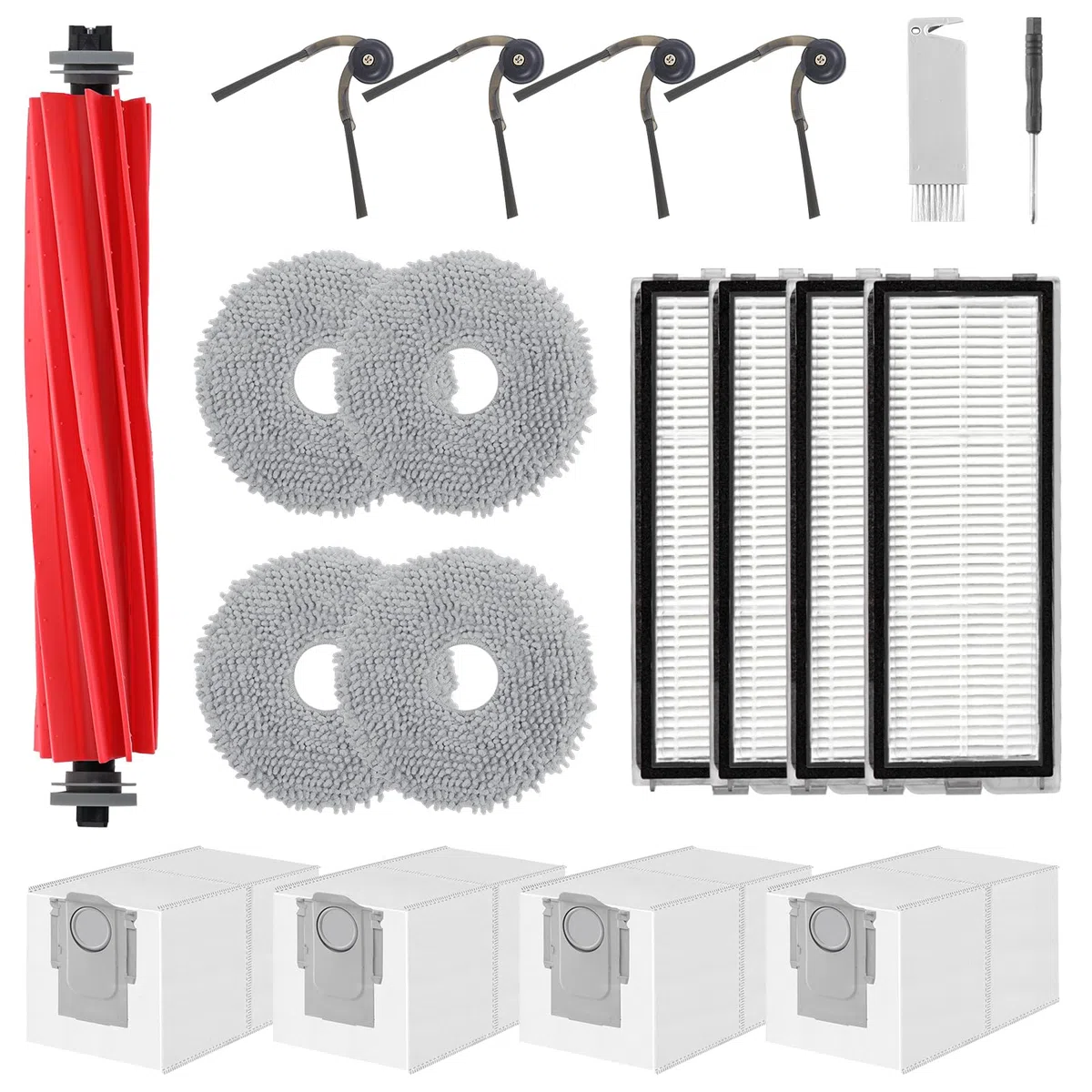 VIEWALL Accessori per Roborock QV 35A/QV 35S/Qrevo S PRO/QR 598/QR 798 Aspirapolvere,1 Spazzola Principale,4 Filtri HEPA,4 Sacchetti per Polvere,4 Panni per la Pulizia,4 Spazzole Laterali,1 Pennello