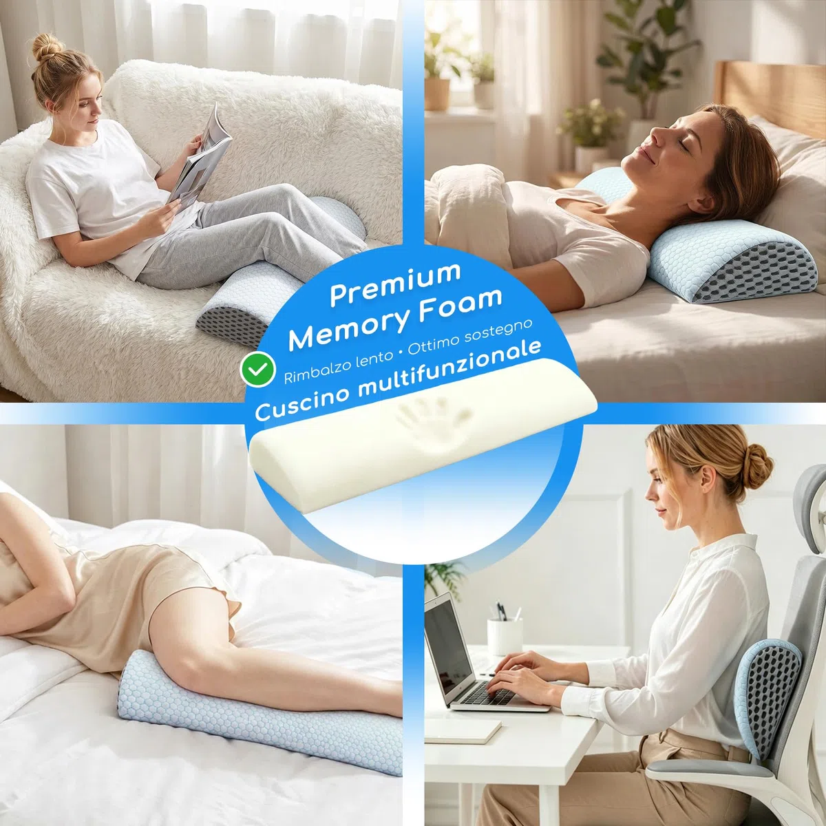 Cuscino Gambe Ginocchia per Dormire a Mezzaluna, Cuscino Lombare Ergonomico in Memory Foam per Dormire Lateralmente Morbido Supporto, Alleviare il Dolore, Sfoderabile e Lavabile (Bianco)