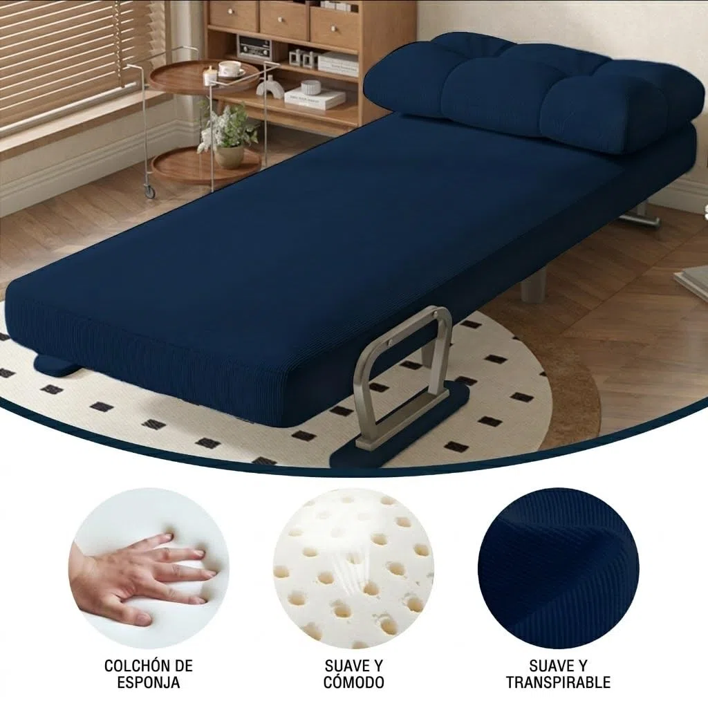 Fabulcozy - Poltrona letto convertibile a 1 posto – Ottimo comfort, rimovibile con cuscino, braccioli e piedi in metallo (Blu)