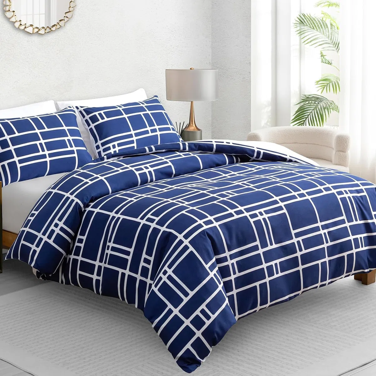 Pamposh Set di biancheria da letto Copripiumino in microfibra ultra morbida con federa – Set di biancheria da letto con cerniera (Blu, (1 x 155 x 220 cm) + (2 x Federa 80 x 80 cm))