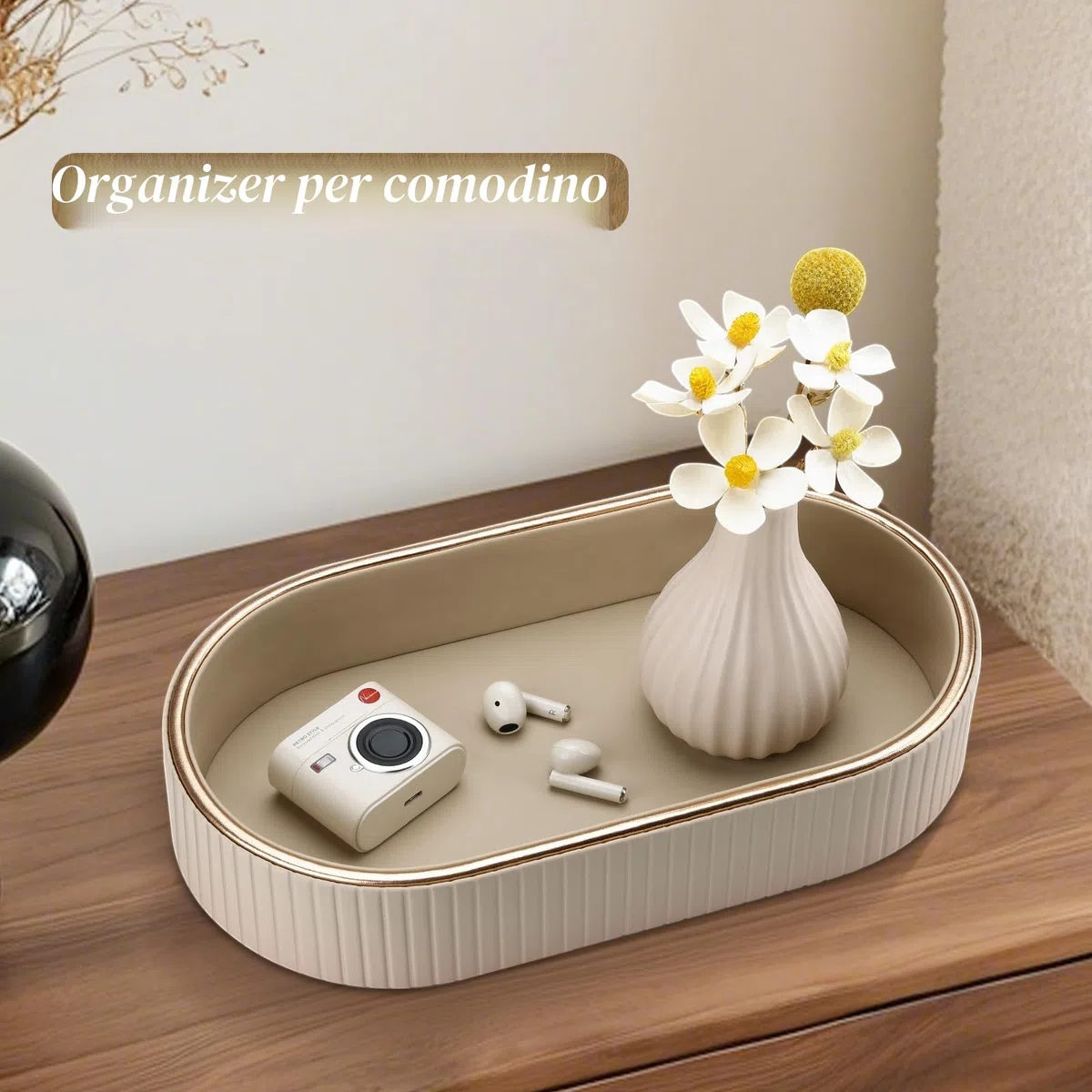 GORESE Vassoio da Bagno, Ovale Vassoio Decorativo in Pelle Vassoio Portaoggetti Vassoio per Profumi Svuotatasche Vassoio da Portata per Bagno,Cucina,Tavolo,Soggiorno,Camera da Letto(Beige)