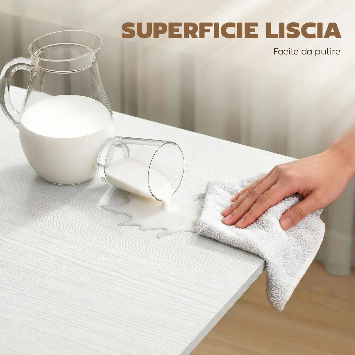 HOMCOM Tavolo da Pranzo Pieghevole, Tavolo Cucina a Ribalta con Ruote a Freno per 4-6 Persone, Scrivania Richiudibile con Struttura in Acciaio, per Soggiorno, 120x80x73 cm, Bianco Effetto Legno