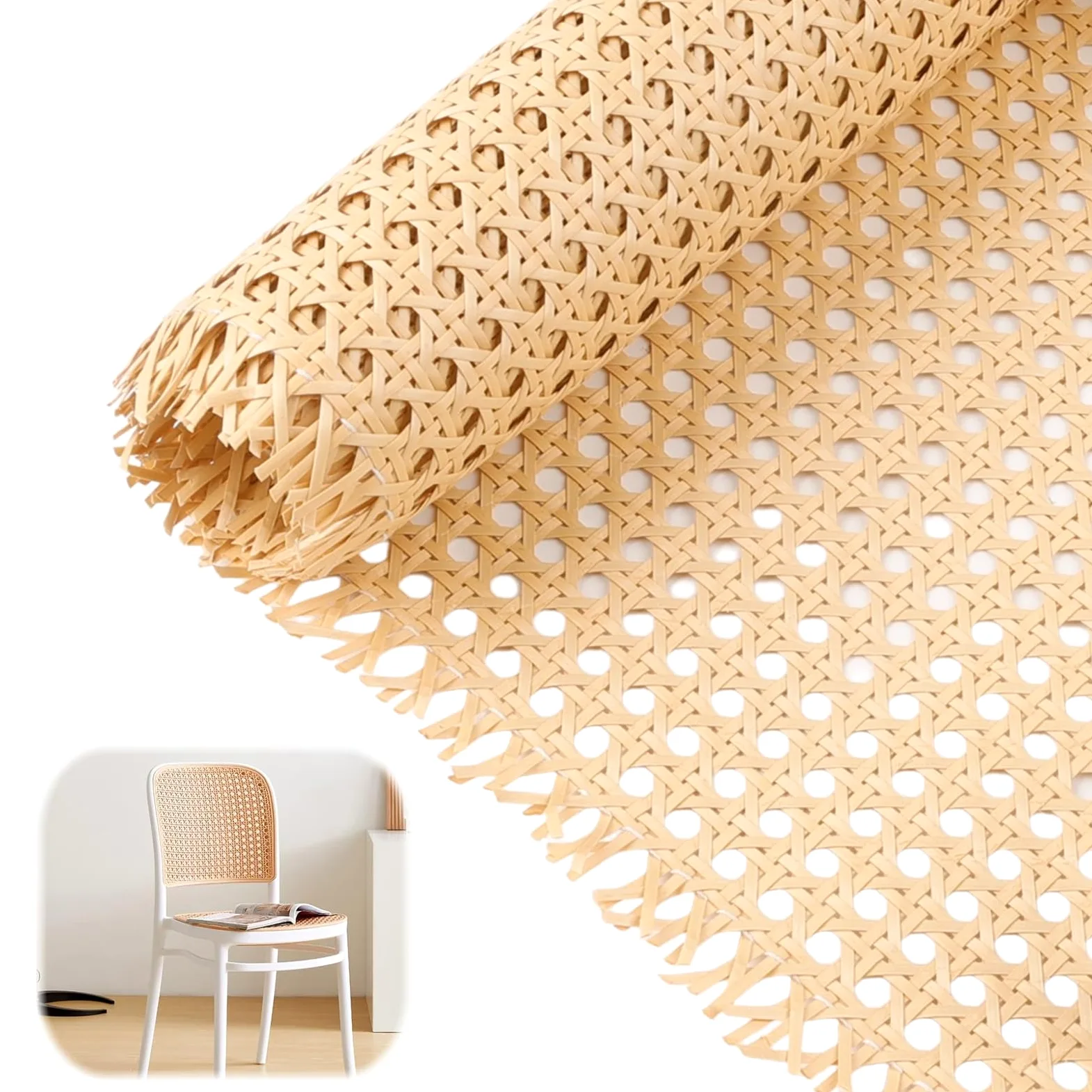Rattan Rotolo PE 40x150 CM Paglia di Vienna per Sedie Fatto a Mano Fettuccia Rattan Artigianato Fai da Te Fettuccia in Ratta per Mobili, Cestini, Sottobicchieri, Sedie