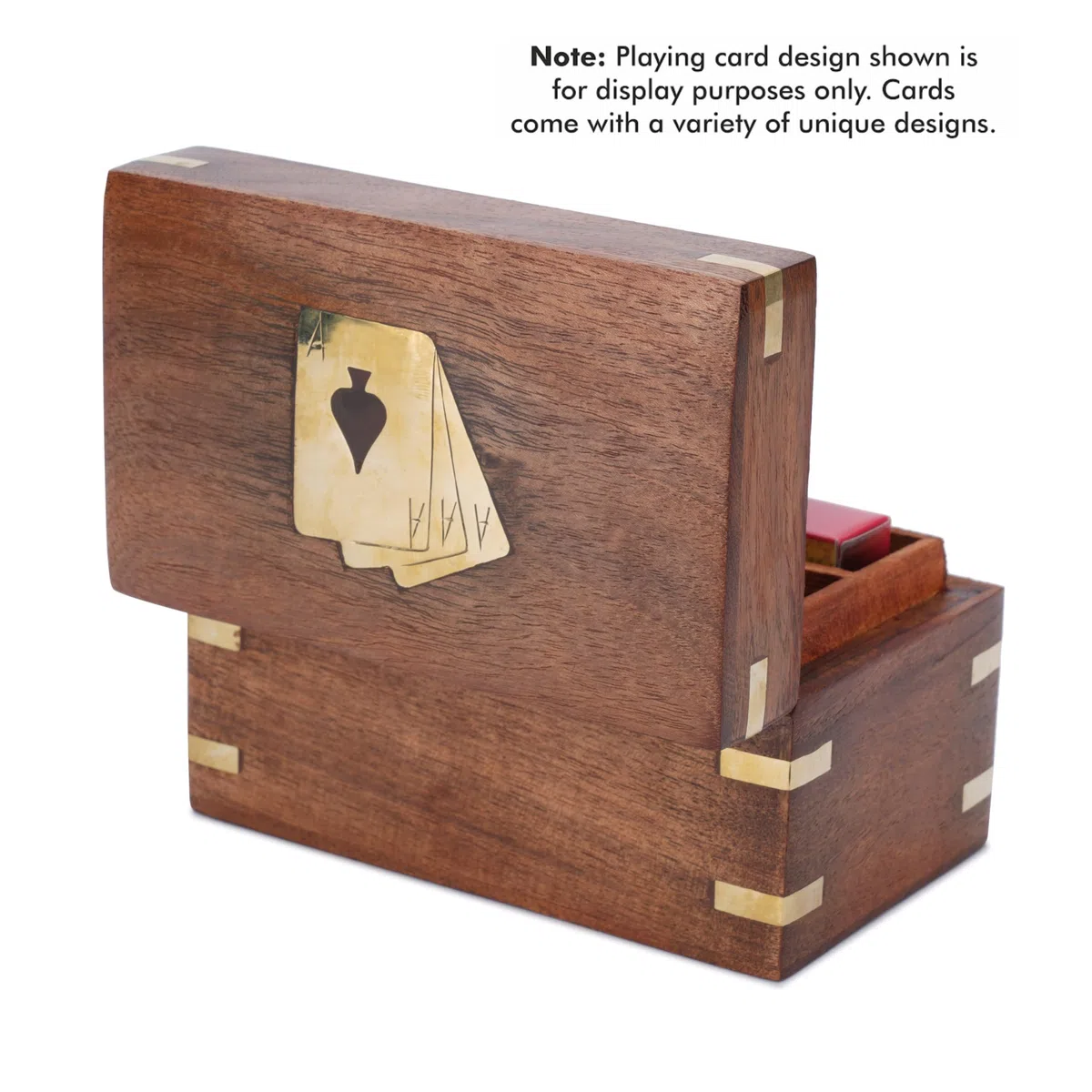 Ajuny Scatola per Carte da Gioco a Doppio Piano in Legno Realizzata a Mano con 2 Set di Carte da Gioco in Ottone Fine Regalo di Inaugurazione Della Casa