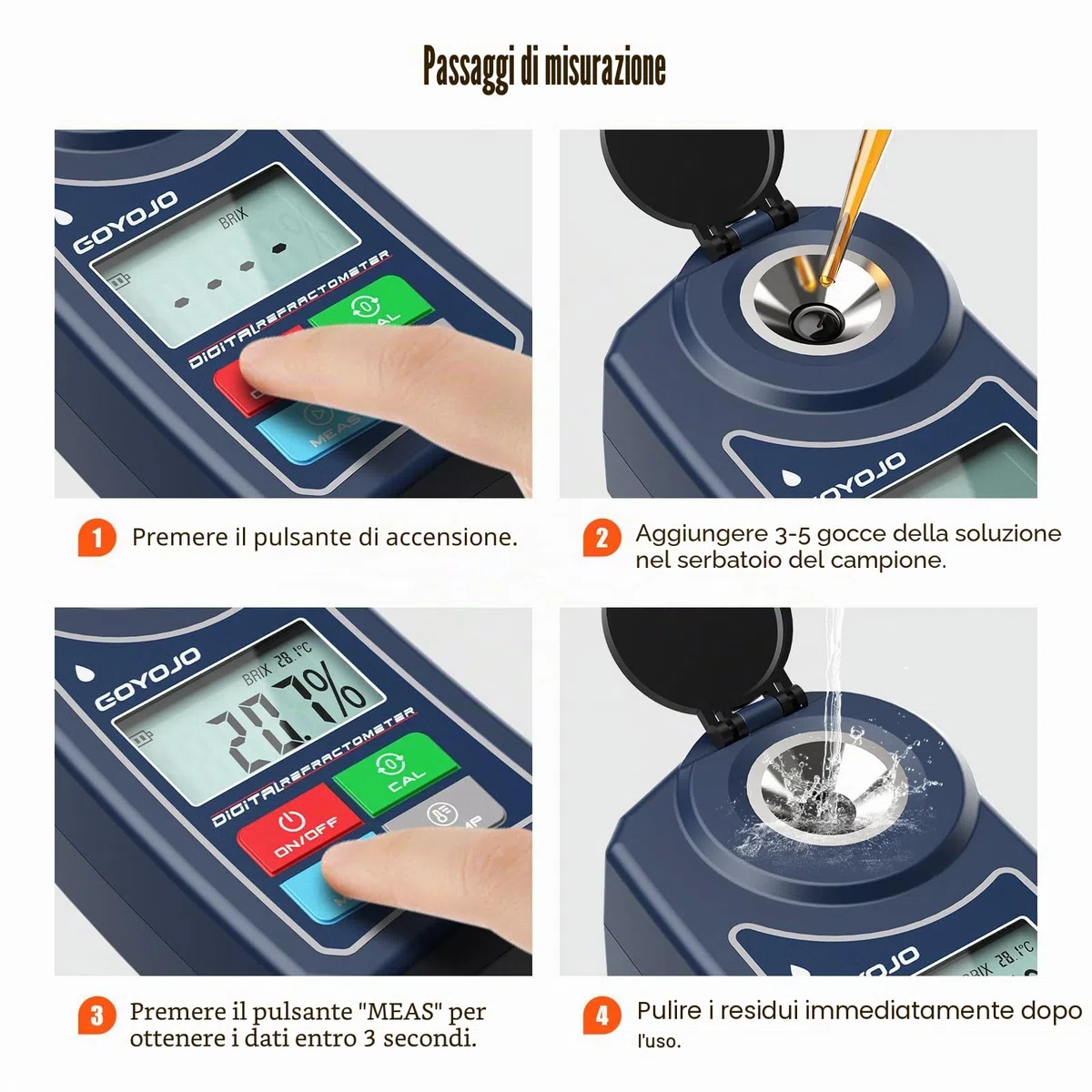 Rifrattometro Digitale Brix con Compensazione Automatica della Temperatura, per Campioni d'Acqua, Alimenti, Frutta, Bevande e Contenuto Zuccherino delle Colture (0,0-55,0% Brix)