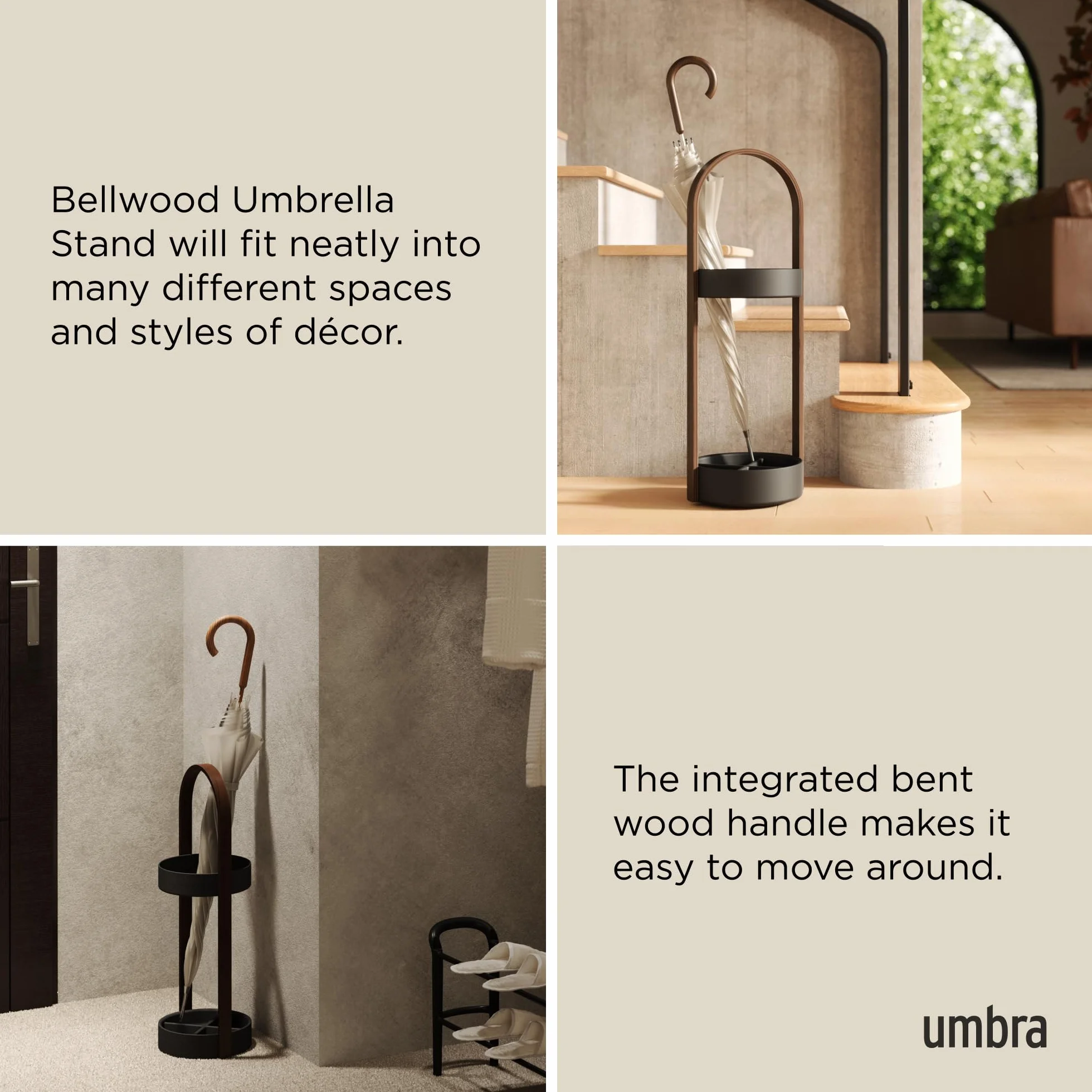 Umbra Bellwood Portaombrelli, Acciaio, Nero/noce