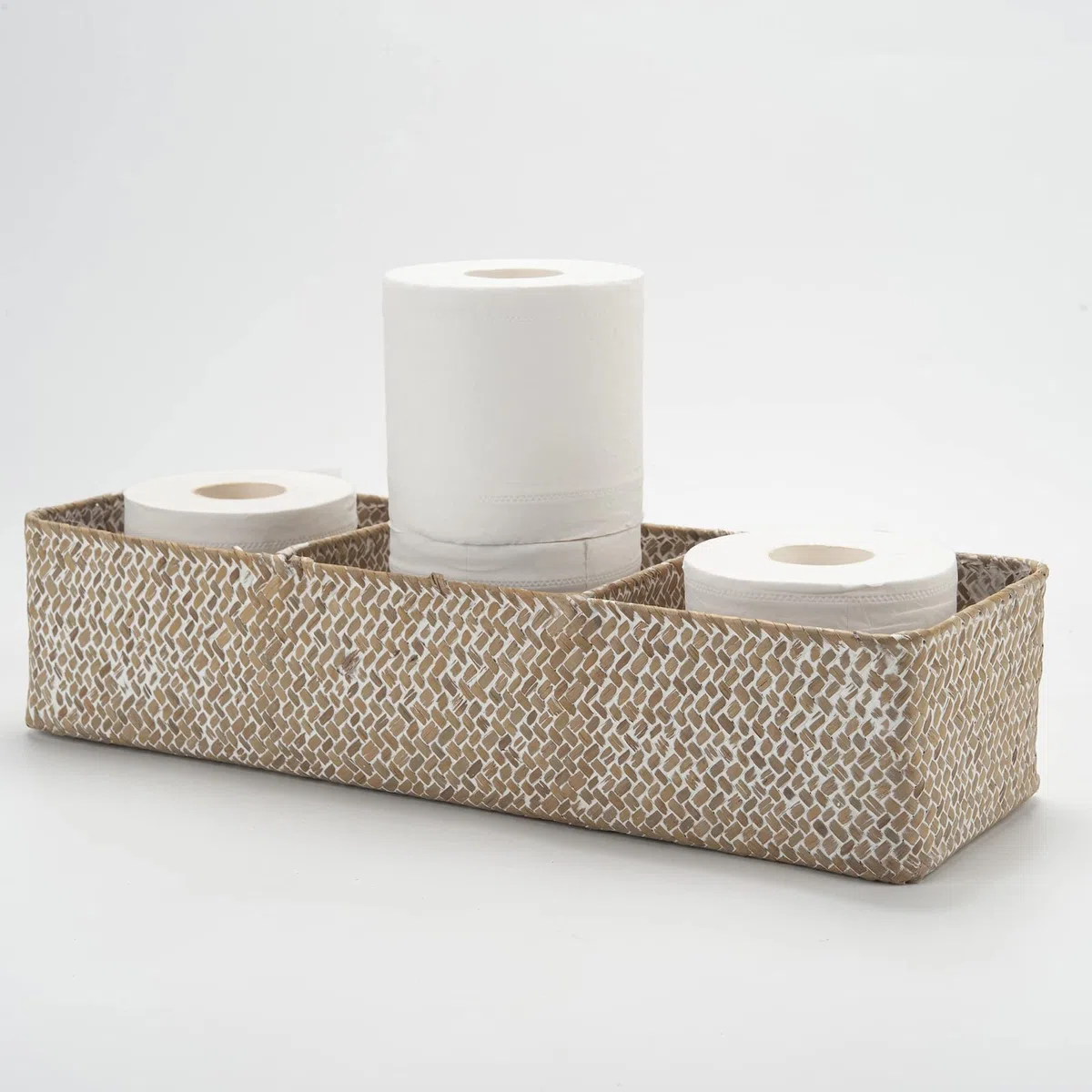 Cesta Portaoggetti Seagrass Scatola di Vimini Rettangolare con Scomparti per Organizzare di Carta Igienica Imbiancare (42cm x 14cm x 9cm)