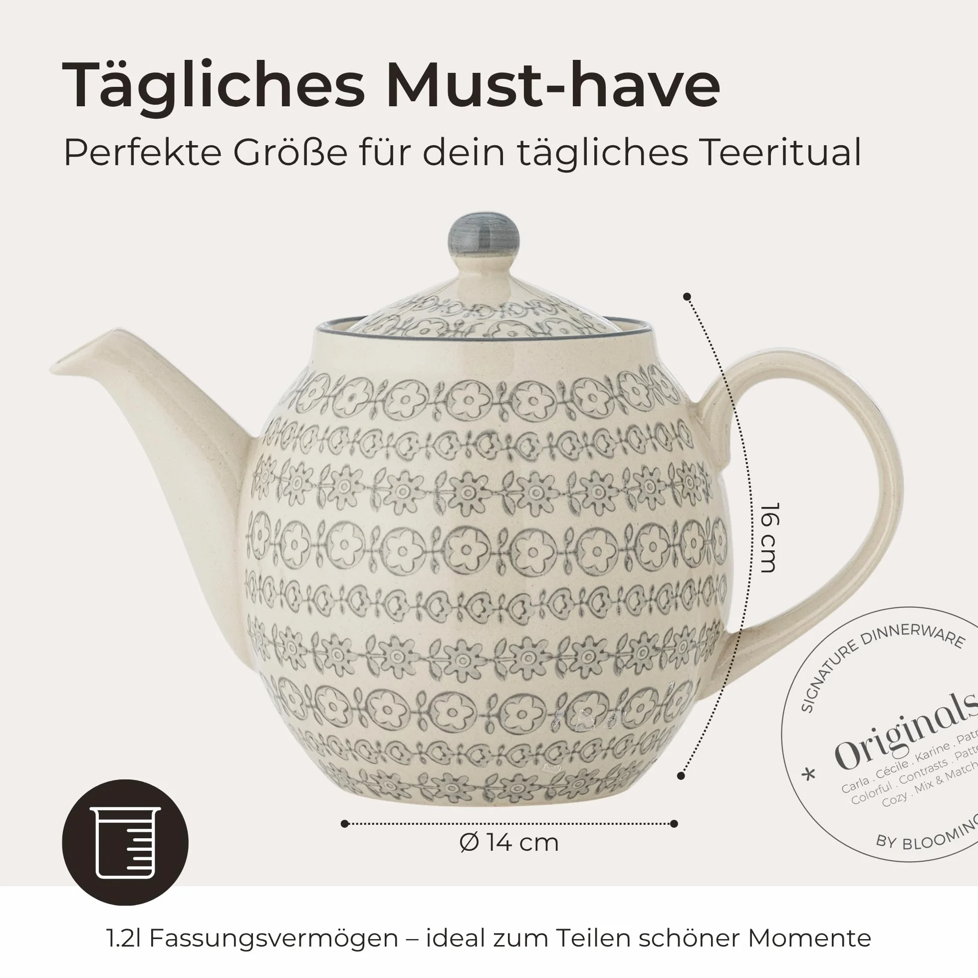 Bloomingville Teiera Karine, grigio, ceramica