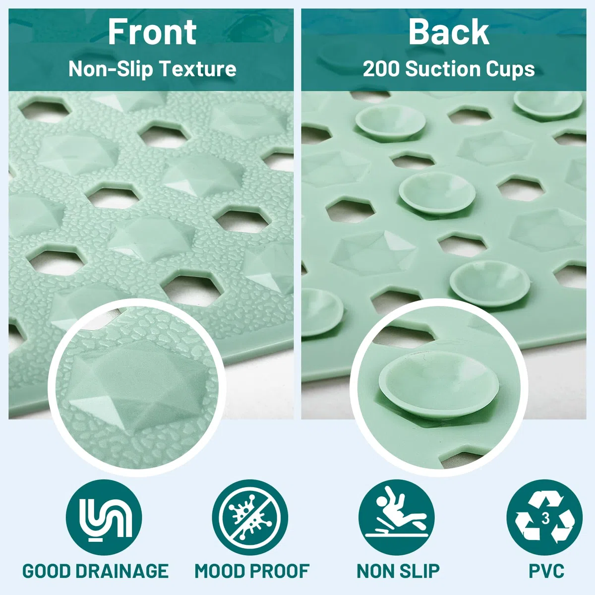 100x40cm Tappetino Doccia Antiscivolo, Tappetino Antiscivolo Vasca da Bagno, Senza BPA e Sensibile alla Pelle, Resistente Alla Muffa e Lavabile in Lavatrice in PVC (Verde Chiaro)
