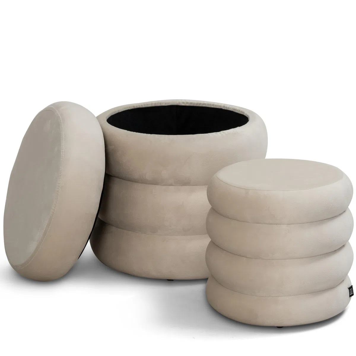 Norbe | Set di 2 Pouf | Contenitore in Velluto | Sgabello Marshmallow | Poggiapiedi imbottito Scrivania | Toeletta | Poltroncina Bimbi Da Camera e Salotto Comodino poltrona (Bianco Panna, Set 2 Pouf)