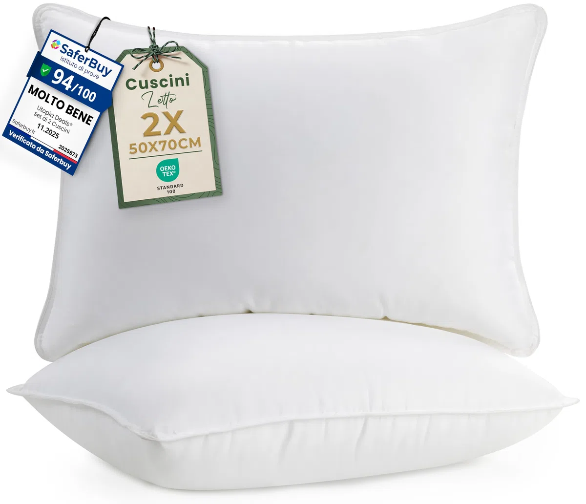 Utopia Bedding Cuscini Letto (Set di 2), 50 x 70 cm Guanciali Letto Coppia, 3D Fibra di Poliestere (Bianco)