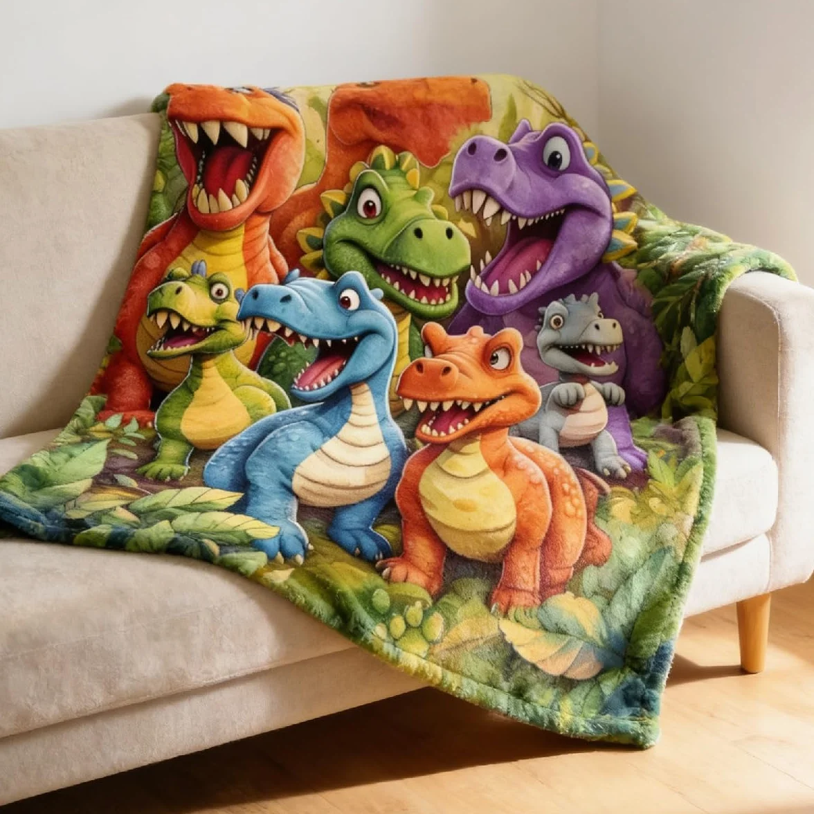Coperta con dinosauri, 150 x 130 cm, super morbida, per bambini, ragazzi, ragazze, in pile, per bambini, grande e confortevole, come regalo per letto, divano, divano