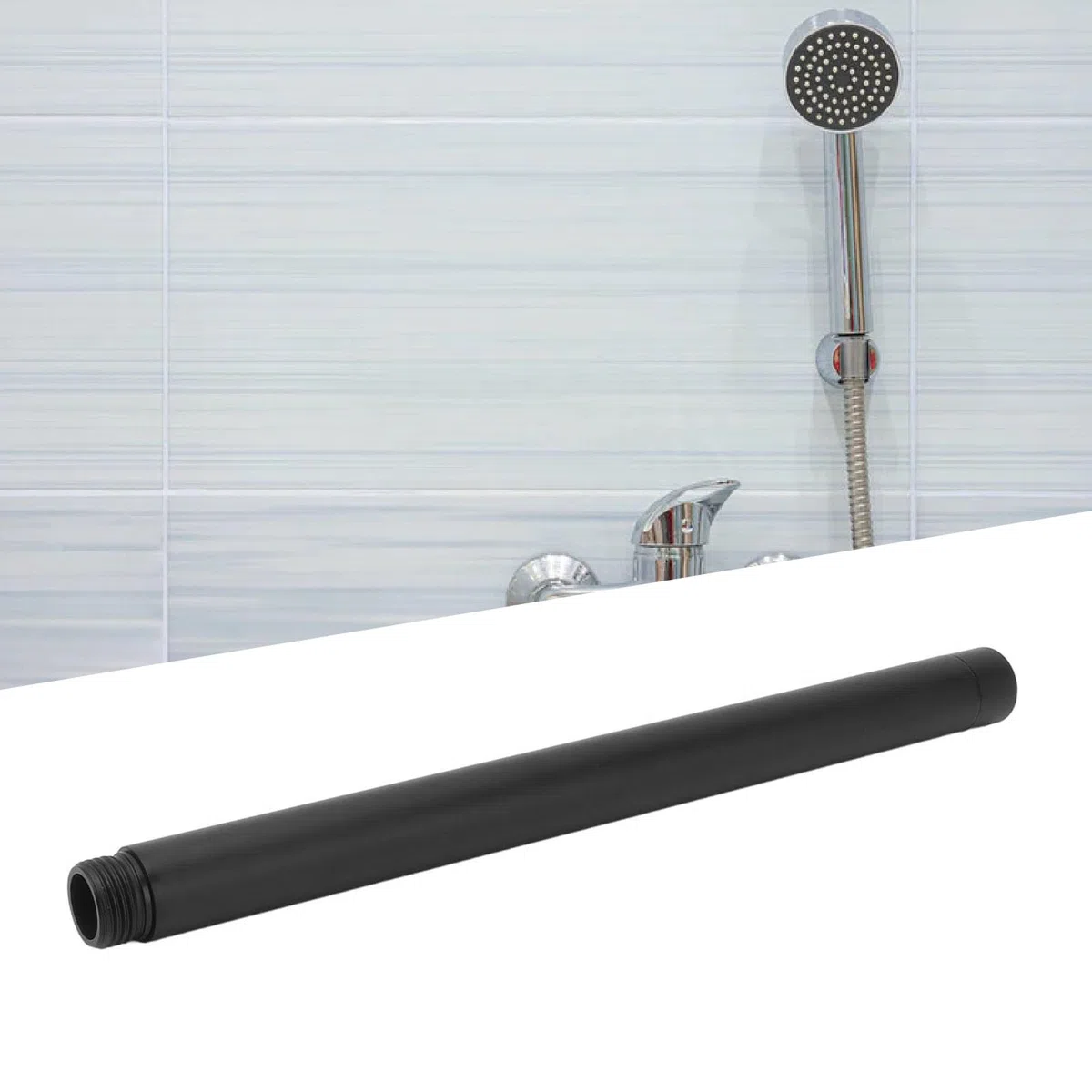 Prolunga Braccio Doccia in Acciaio Inox, Tubo Doccia Nero Massiccio, Antiruggine, Estensione per Soffione Doccia, Sottile
