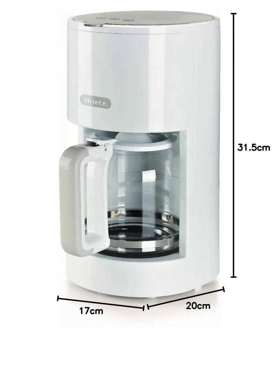 Ariete Macchina Caffè Filtro Breakfast 1395, Macchina Caffè Americano, Fino a 12 Tazze, Indicatore Livello Acqua, Piastra Riscaldata, Filtro e Portafiltro Lavabili, Dispositivo Antigoccia, Bianco