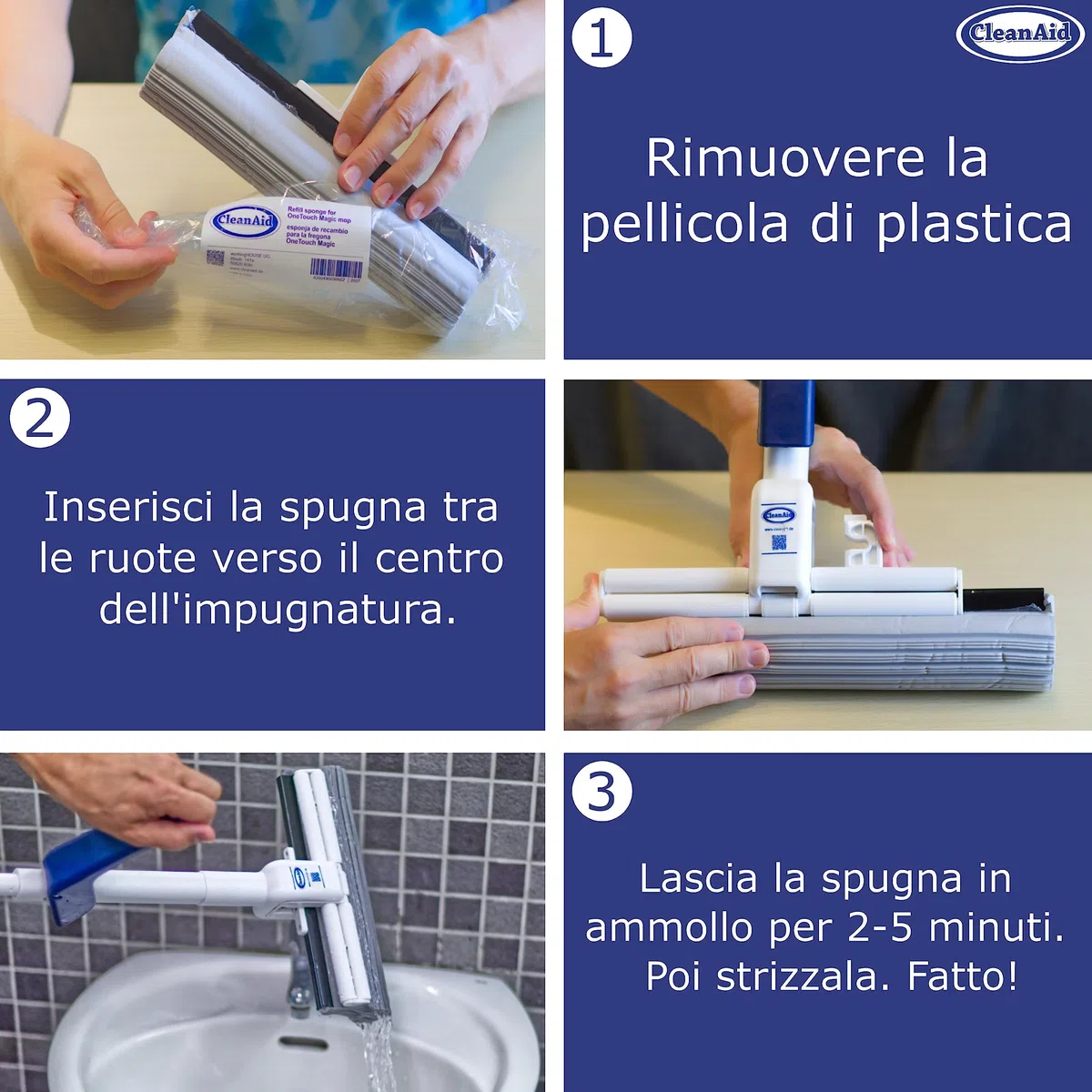 OneTouch Magic CleanAid, scopa mocio in PVA, ultra assorbente, permette di pulire i pavimenti senza bagnarsi e sporcarsi, ideale per tutte le superfici lisce