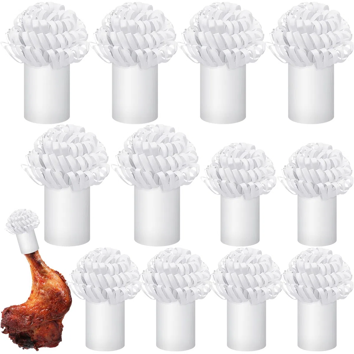 12 supporti decorativi per costolette, coscia di tacchino, chop di maiale, fronzoli, fronzoli di tacchino, carta bianca, maiale, agnello, chop fronzoli, piccoli supporti per cosce di pollo, per