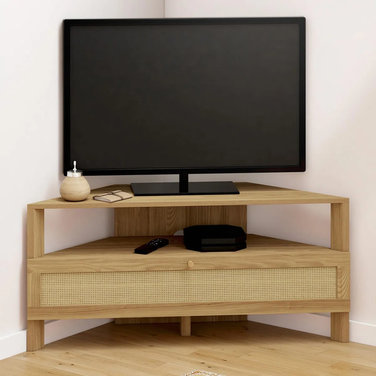 IDMarket - HANAE 100 cm mobile TV angolare 1 anta effetto canna naturale