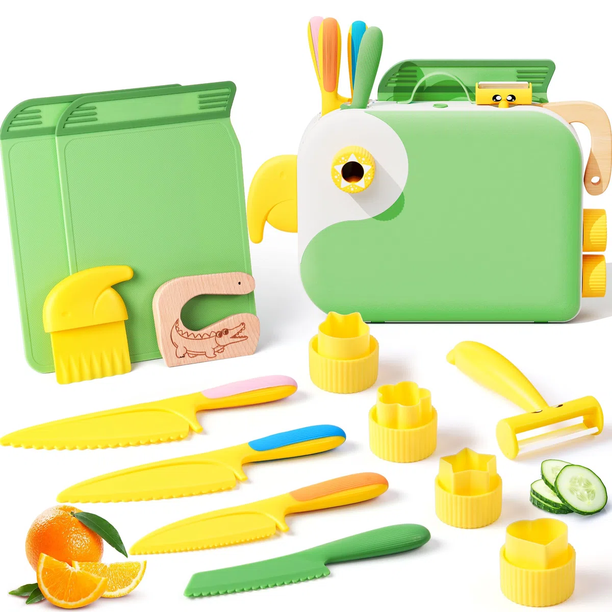 Set di Coltello da Cucina per Bambini - Set di Coltelli Sicuri per Bambini per la Vera Cucina con Scatola di Conservazione per tagliare e cuocere frutta o verdura | Utensili Cucina Montessori | Verde