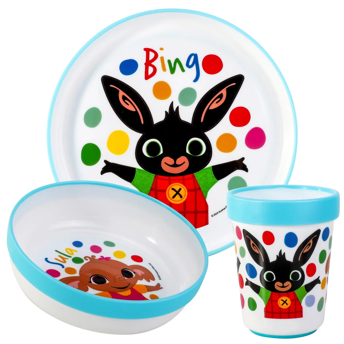 Bing - Set di stoviglie riutilizzabili per bambini, 3 pezzi, con piatto, ciotola e bicchiere, senza BPA