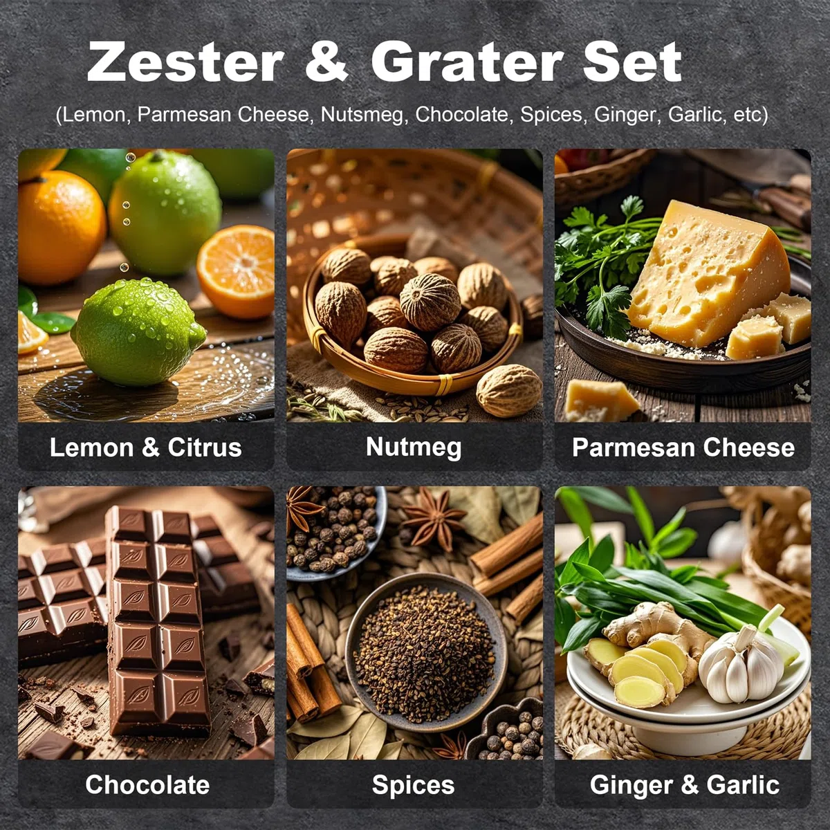 Grattugia Limone Scorza [Originale] - Grattugia Agrumi per Parmigiano, Zenzero, Noce Moscata e Cioccolato | Manico Antiscivolo in Silicone con Lame Affilate in Acciaio Inossidabile | Nero