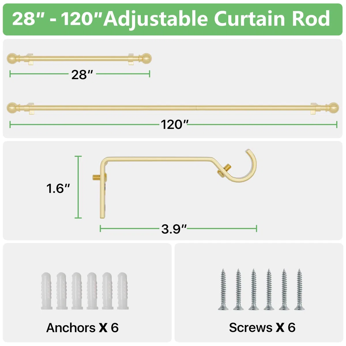 bastone tenda oro 3 metri set bastone per tende regolabile con staffa bastone per tende in metallo diametro 5/8 per esterni interni camera da letto soggiorno 80 300 cm