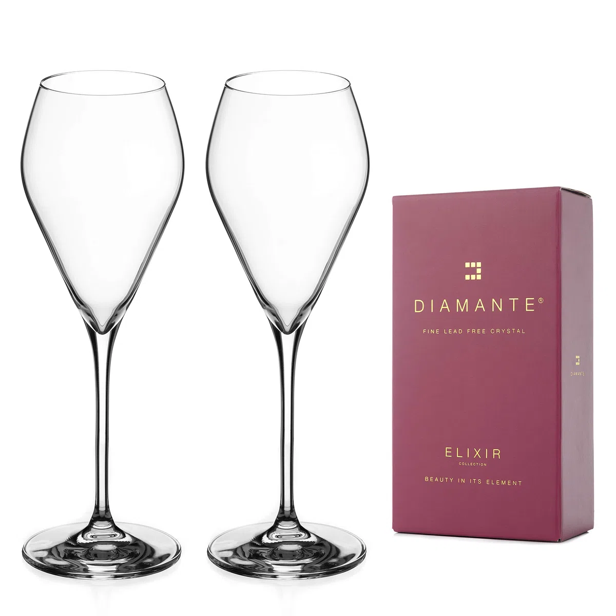 DIAMANTE Bicchieri da champagne Prosecco Flute - Cristallo Premium Senza Piombo - Set da 2