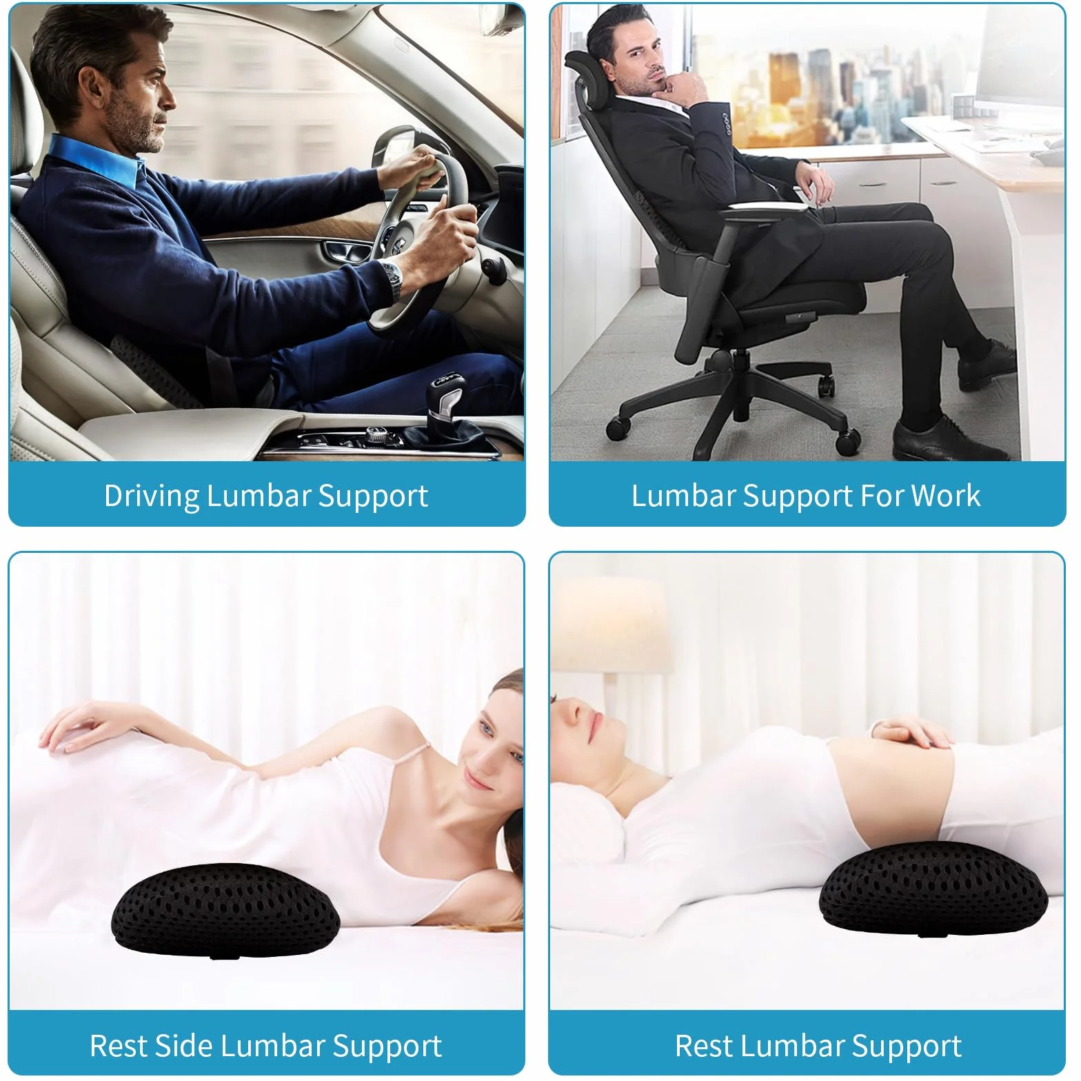 Cuscino Lombare, Cuscino Lombare Auto, Cuscino Schiena Sedia Ufficio, Supporto Lombare Letto, Cuscino di Supporto Lombare, per Auto, Sedia Ufficio, Divano, Supporto Lombare Letto.(nero)