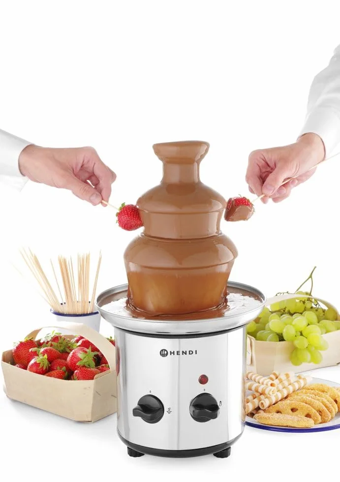 HENDI Fontana di cioccolato a 3 livelli, capacità: fino a 1,5 kg, 230 V / 46 W, Ø215x(H)375 mm, acciaio inossidabile