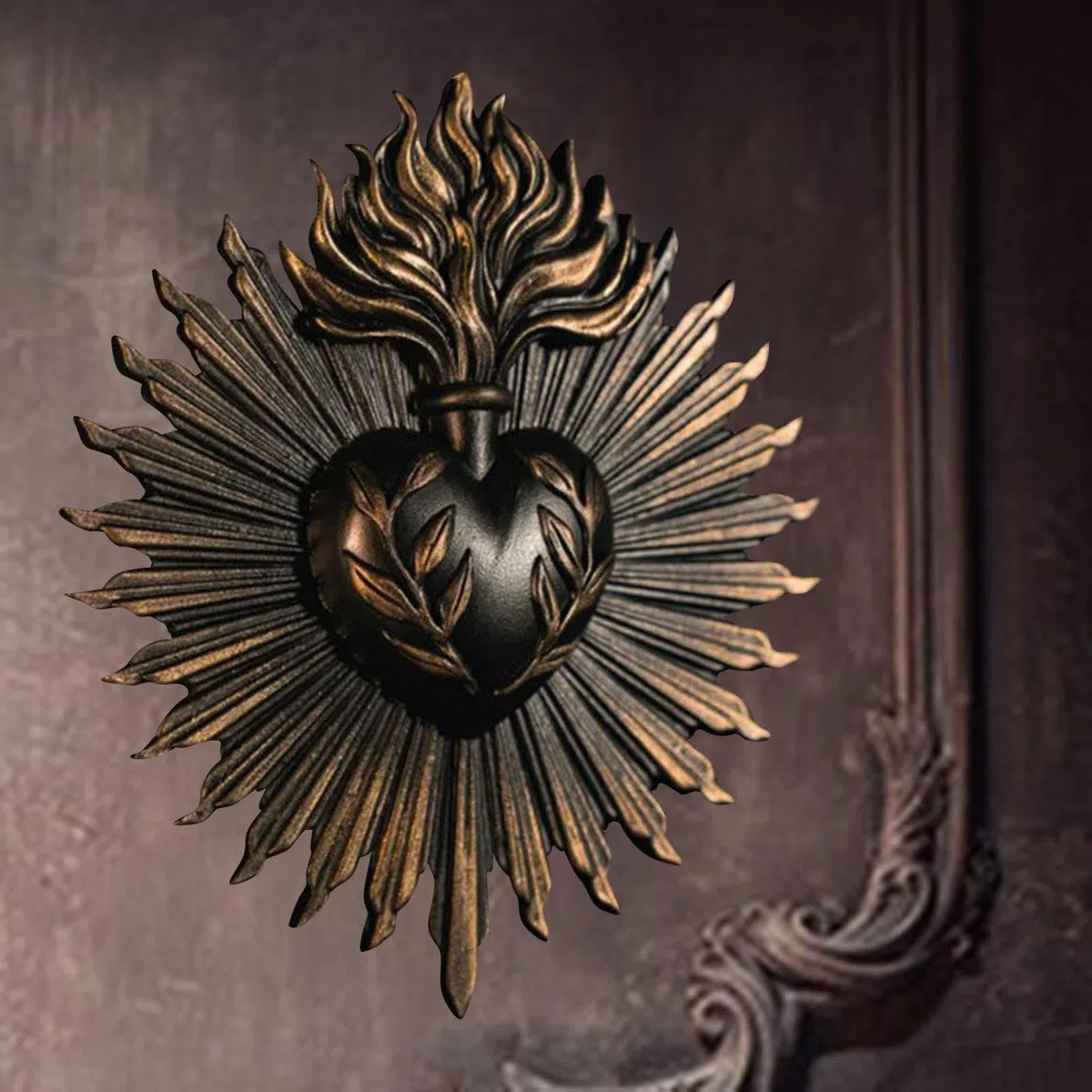 MagiDeal Scultura Da Parete con Cuori Sacri, Opera D'arte Religiosa per La Casa E L'hotel, nero