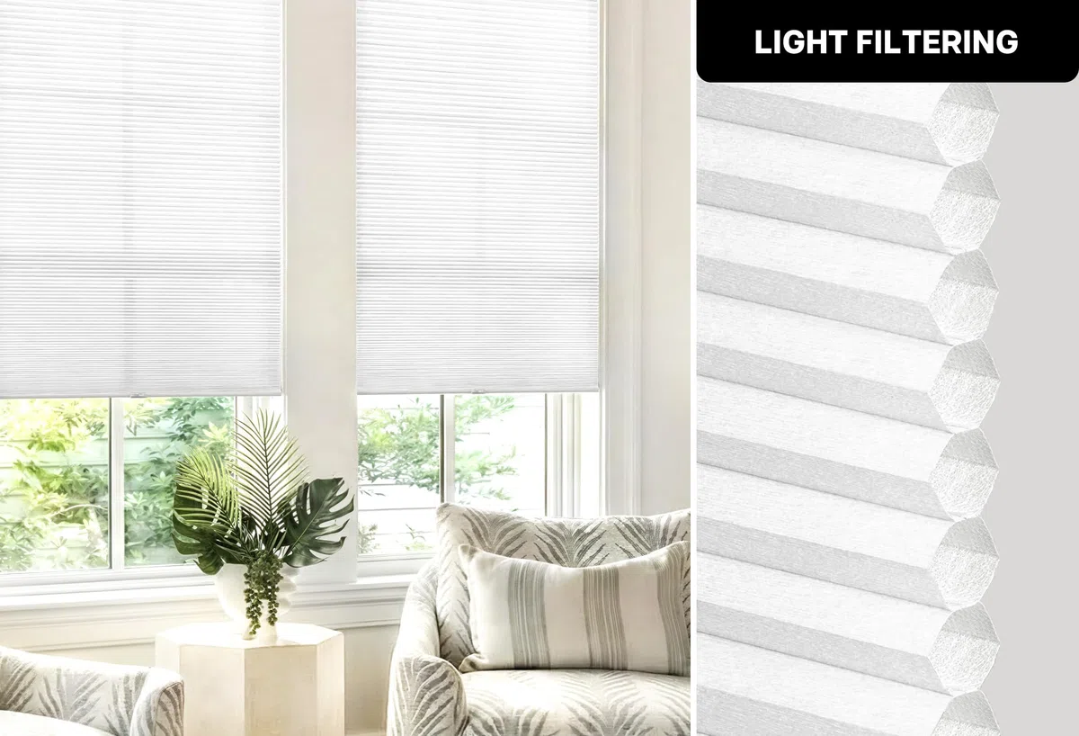 LazBlinds Tende cellulari senza fili, senza attrezzi, senza trapano, filtraggio della luce, per finestre di dimensioni 53,3 cm di larghezza x 164 cm di altezza, bianco