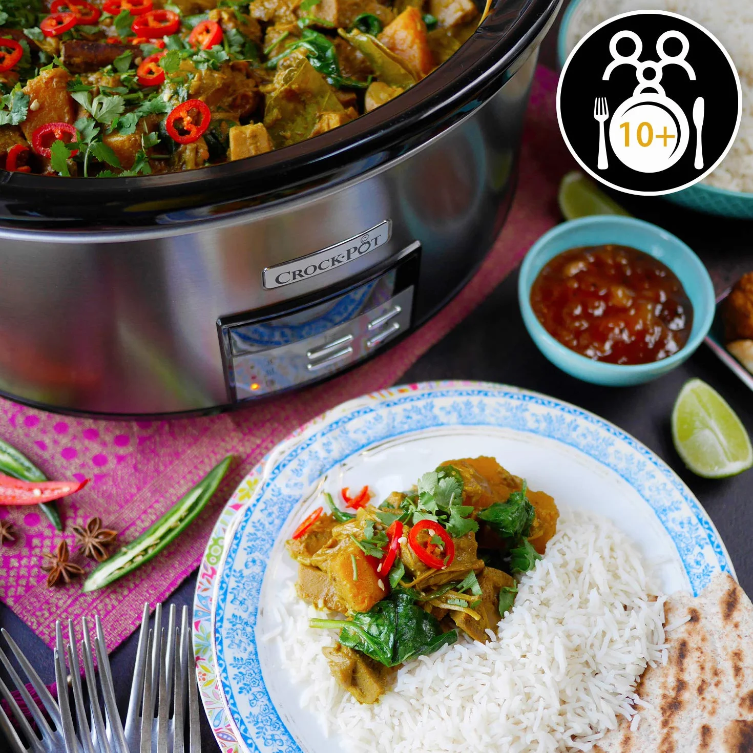 Crock-pot Pentola per Cottura Lenta, Slow Cooker, Extra Large 7.5 litri, fino a 10 Persone, Spegnimento Automatico, 2 Impostazioni Cottura e Funzione Warm automatica, 230 W, Ceramica, Argento