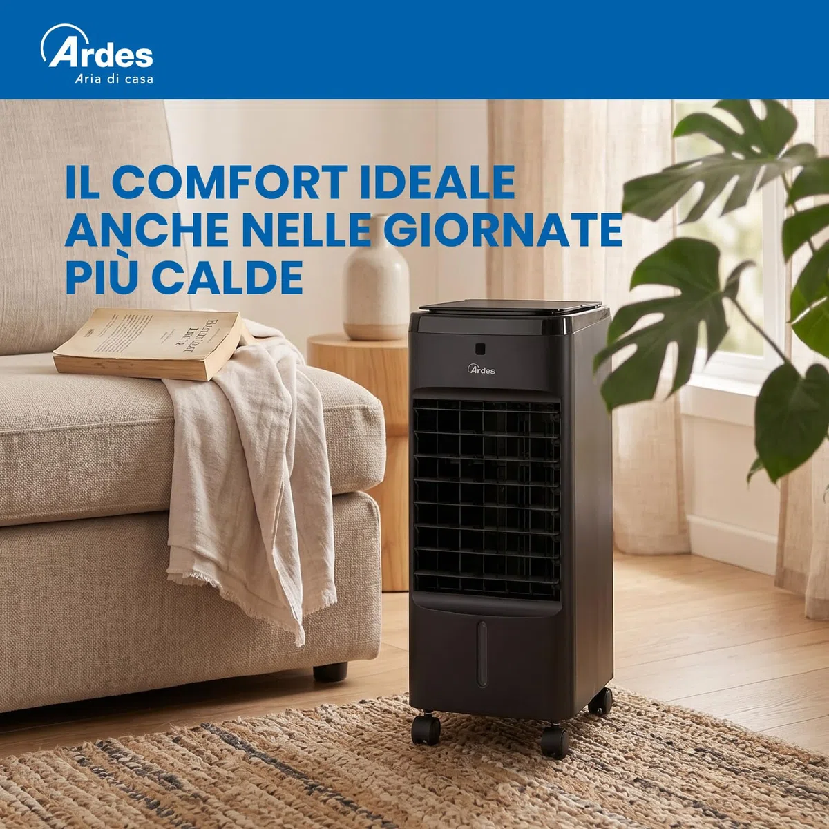 Ardes AR5AMR08 Penny Raffrescatore Evaporativo d'Ambiente con Ruote Digitale Timer e Telecomando capacità Serbatoio 4 L, Nero