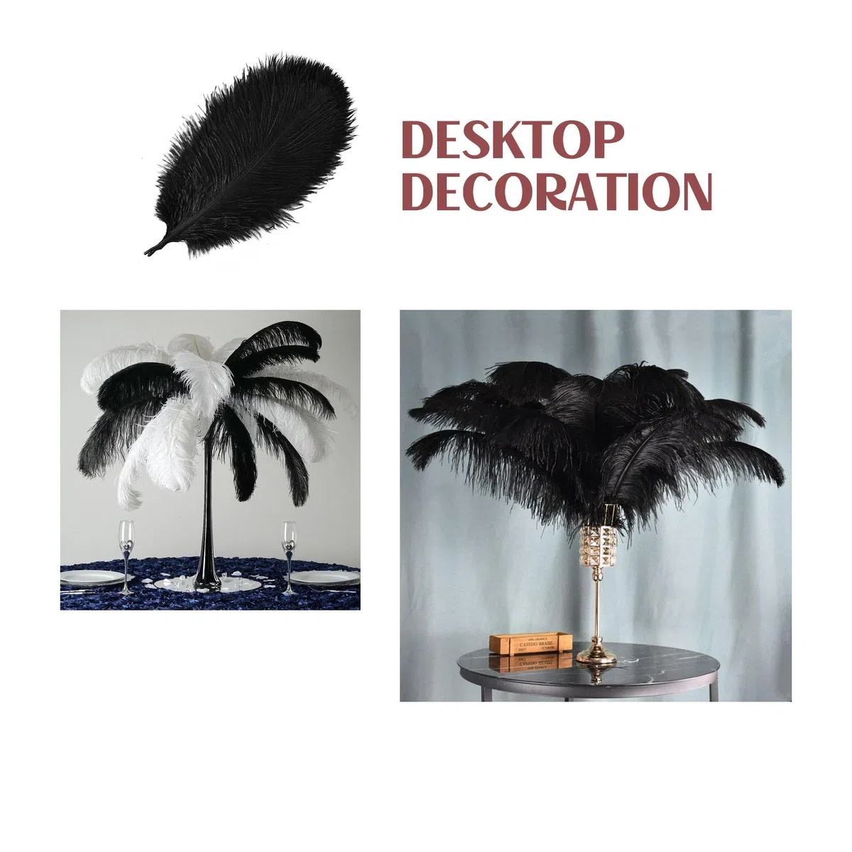 30 Pezzi Piume di Struzzo Decorative, per Abiti, la Decorazione Della Casa e Del Matrimonio, Vasi DIY, Lunghe (Nero)