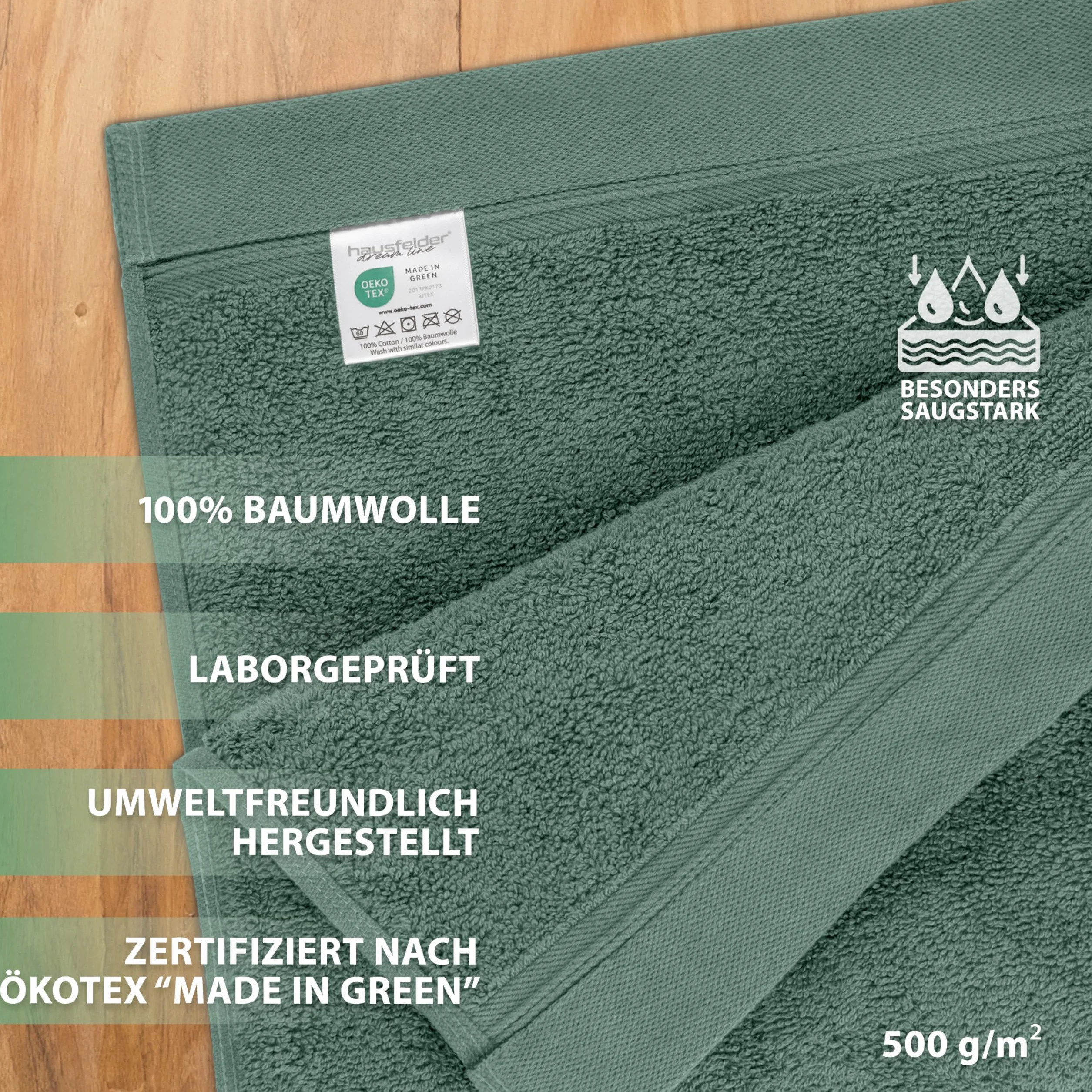 Hausfelder Asciugamani 50x100 cm – Set di asciugamani premium 500g/m² - 100% cotone, certificati Ökotex (50x100 cm erde chiaro)