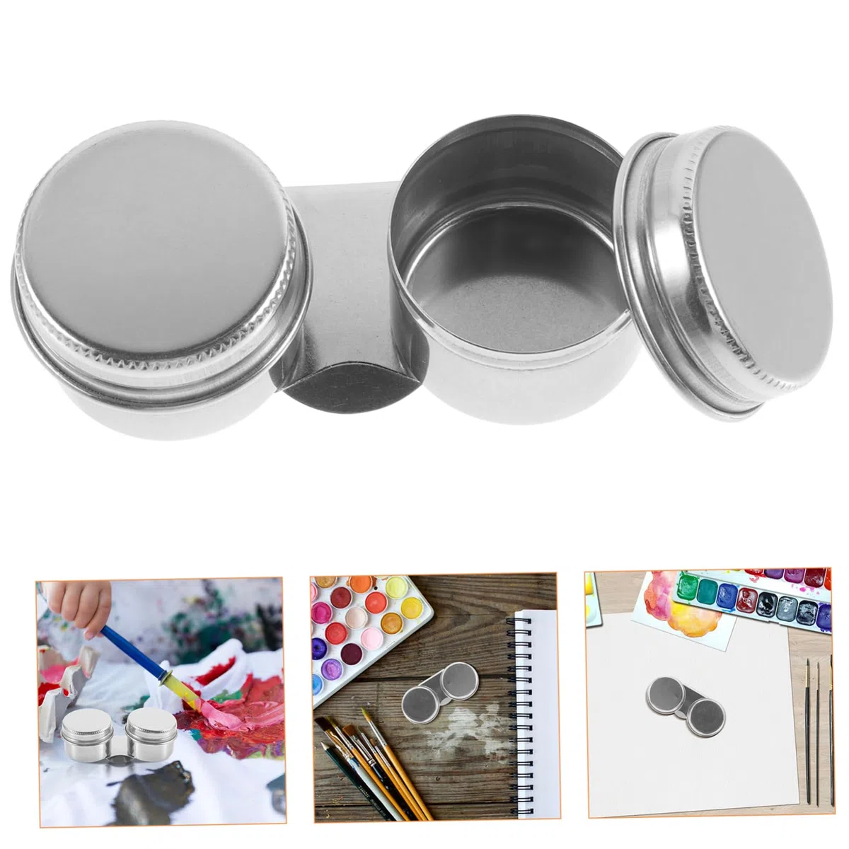 VILLCASE 3 Pz pennellessa spazzolatrice lavartice penelli coprifilo ermetico Polacco Perdere Sbarra Tazza per tavolozza Olio in Acciaio Inossidabile Tazze per tavolozze Professionali Silver