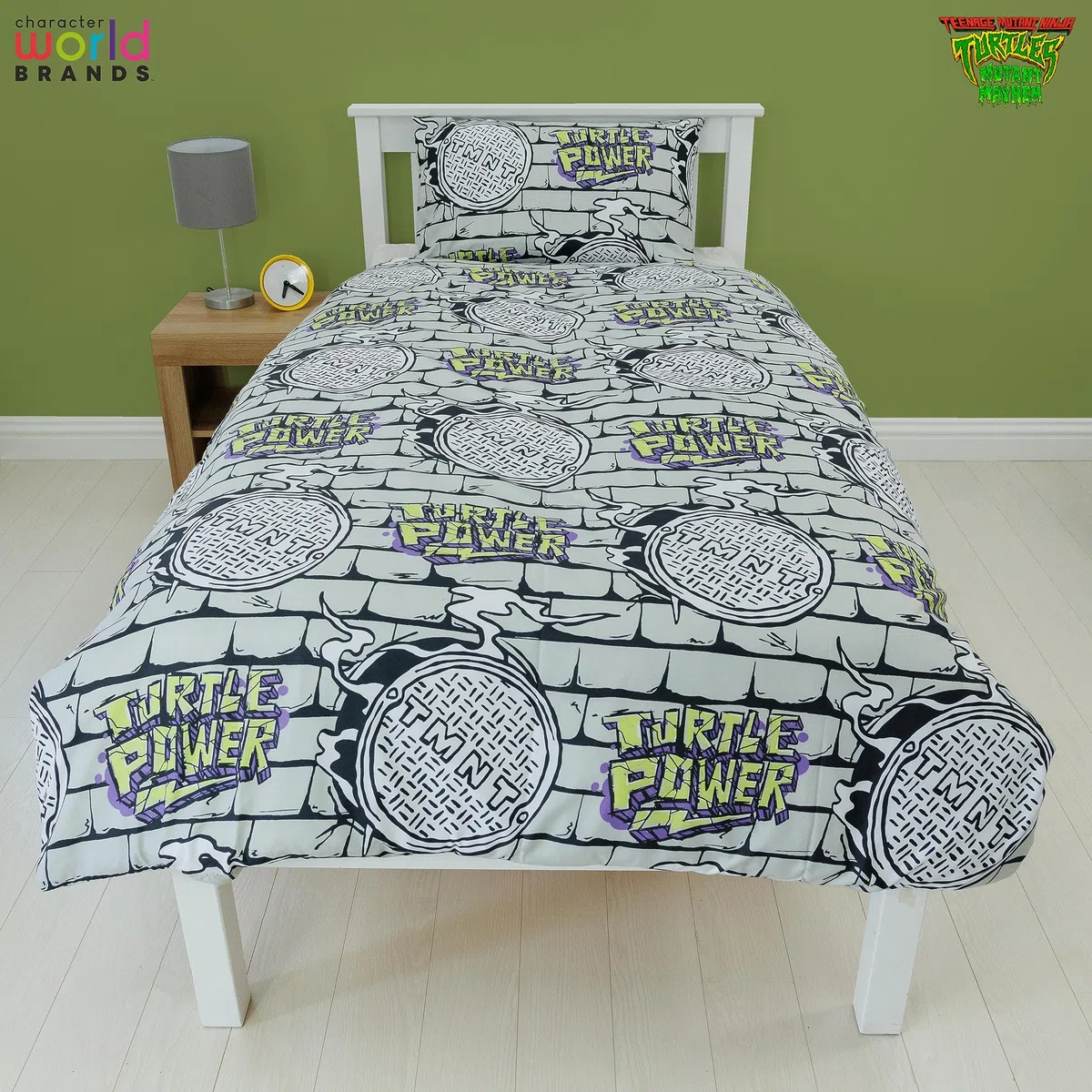 Character World Set copripiumino singolo ufficiale Teenage Mutant Ninja Turtles | Power Design reversibile su 2 lati, con federa coordinata TNMT per letto singolo