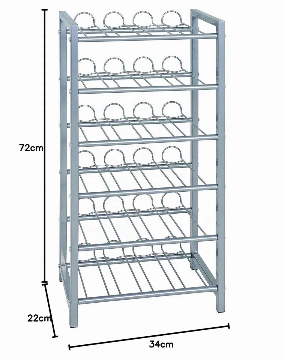 HAKU Portabottiglie da 24 bottiglie, grigio argento, metallo - Dimensioni: L 34 x A 72 x P 22 cm, Stile: moderno