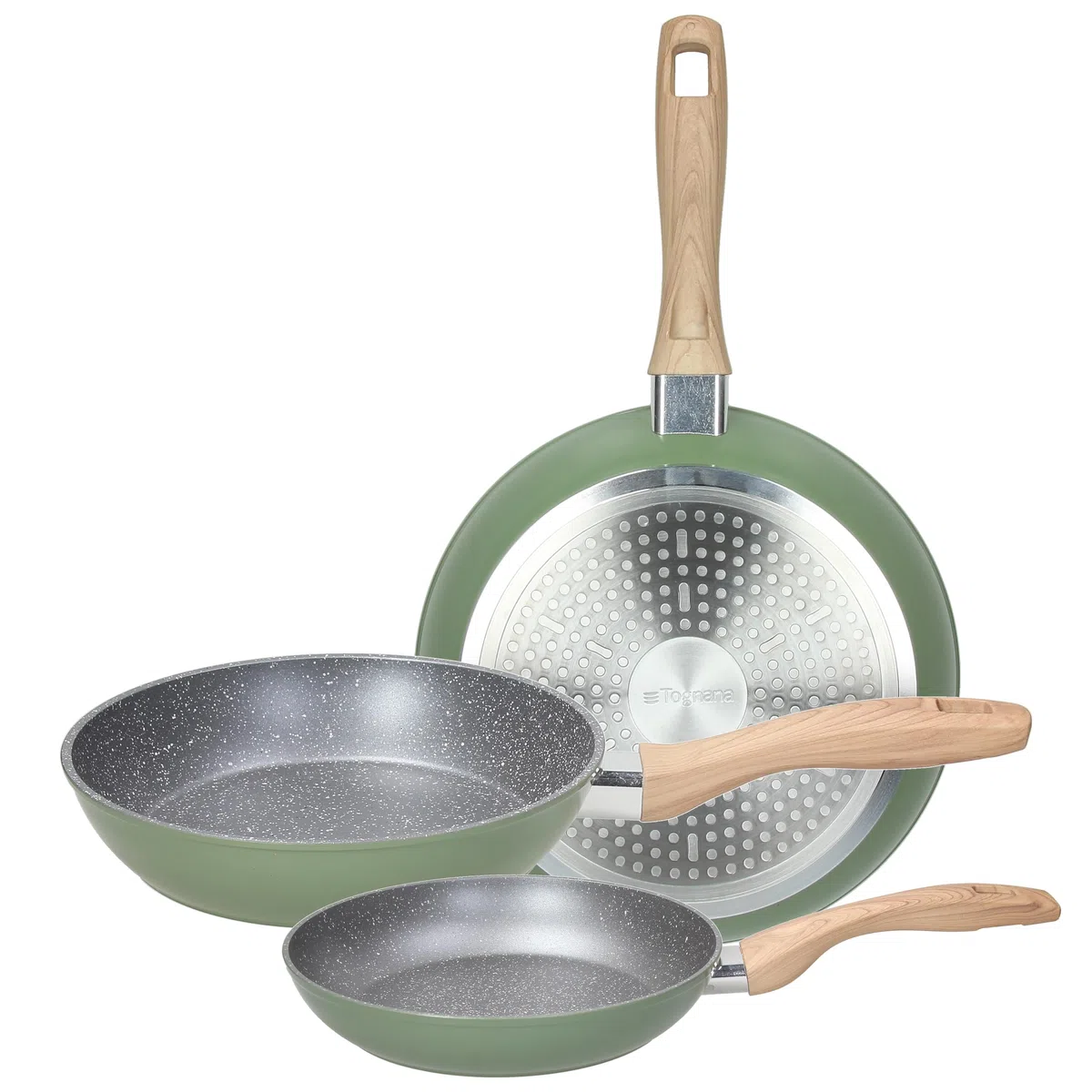 Tognana Sage Stone, set 3 padelle 20/24/28 cm, alluminio forgiato, verde