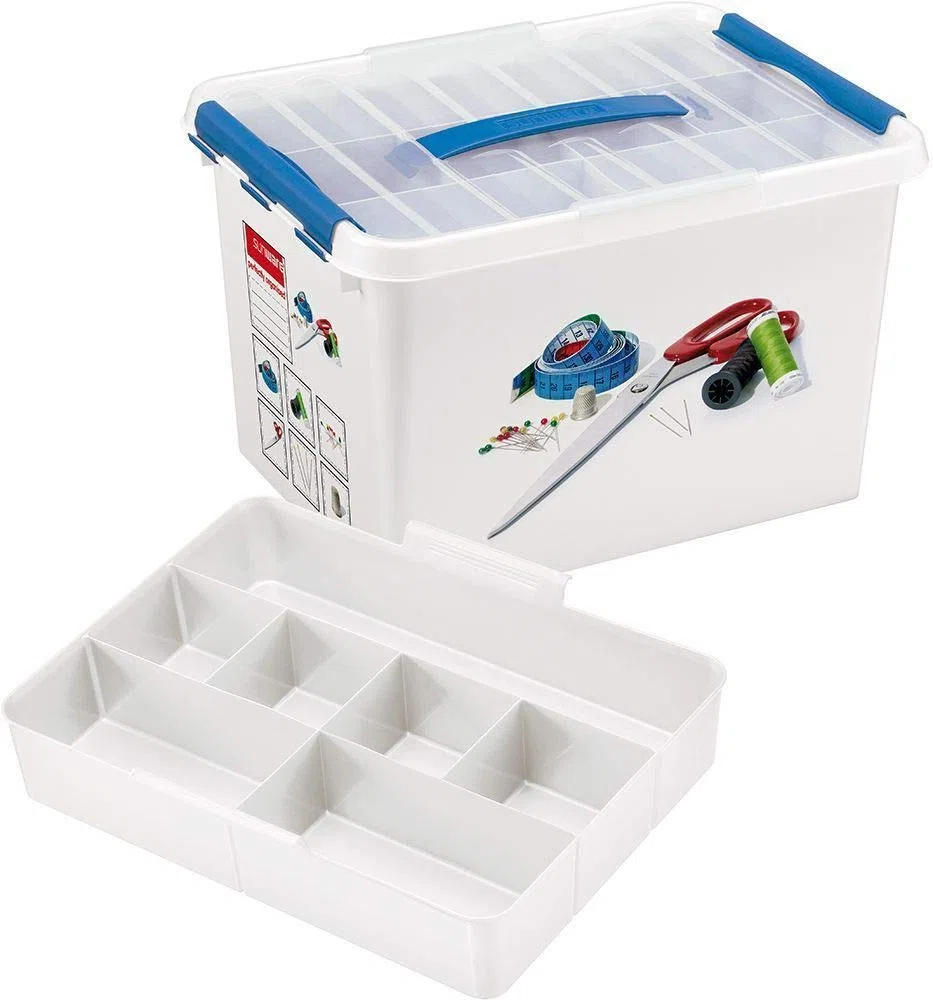 Sunware Q-line Cassetta da Cucito 22L – 40x30x26cm – Scatola Cucito Grande con Inserto – Contenitore per Accessori da Cucito