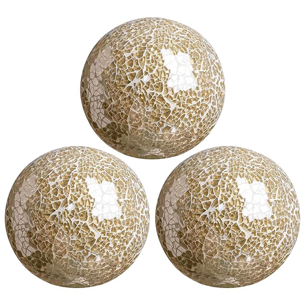LOVIVER Mosaico Sfera Sfere 8 cm Articoli per la casa Centrotavola Set Sfere Decorative Sfera Decorativa Globo per Ornamenti Tavolino Decor Festival Soggiorno - Oro 3 Pezzi