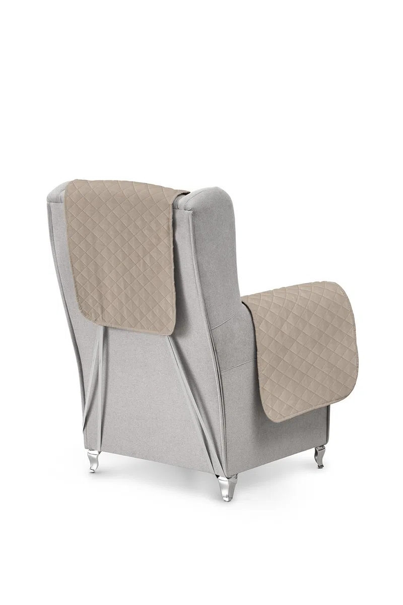 textil-home Copripoltrona 1 Posto con Braccioli LUKA, Poltrona Relax Reclinabile e Orecchie Imbottito - Misura 55 cm. SalvaDivano Reversibile. Beige