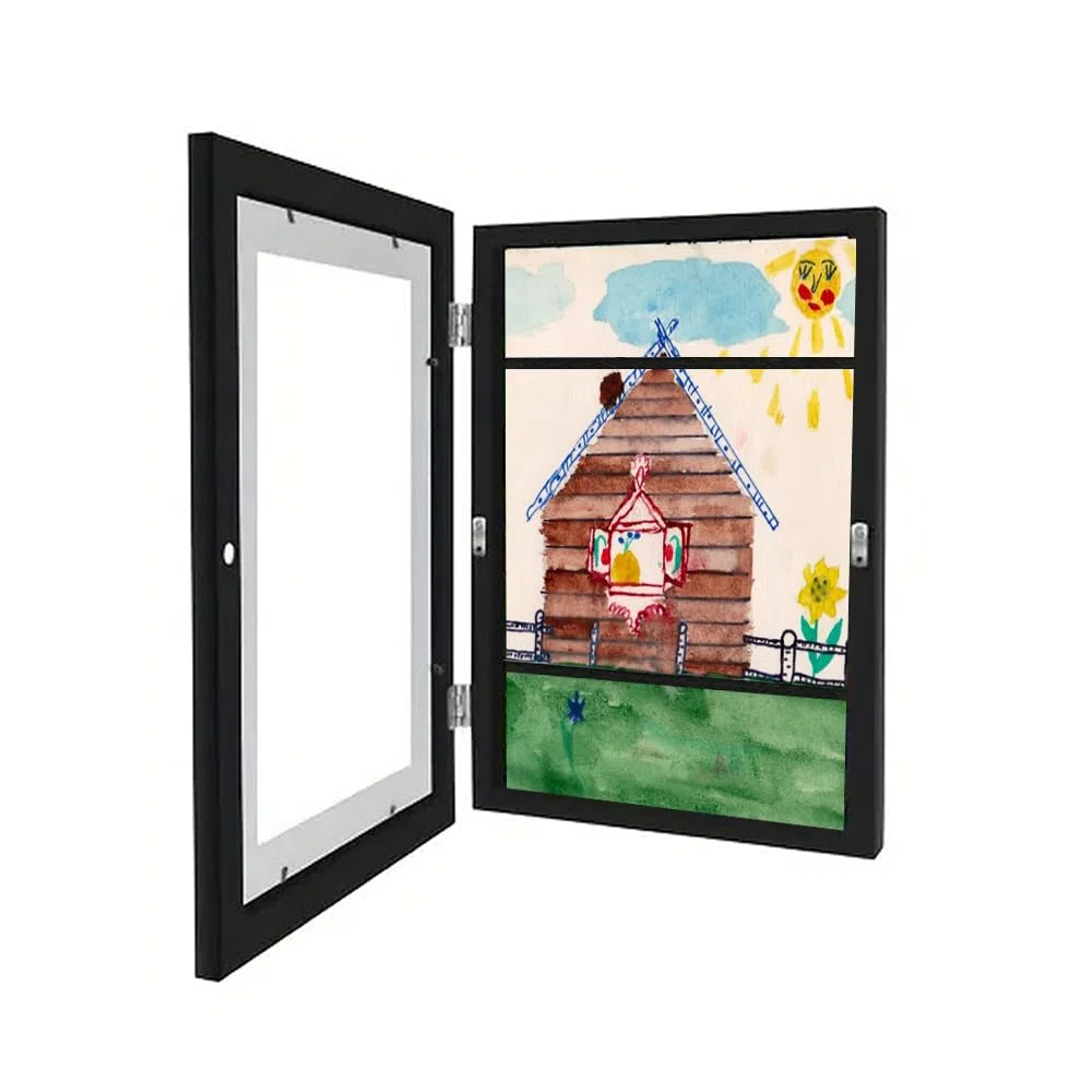 Cornice Disegni Bambini, Cornice da Disegni per Bambini da cambiare, Disegni Bambini Cornice A4, Frontale Cornice Portafoto Artistica Apribile, per Conservare e Presentare i Disegni (Nero)