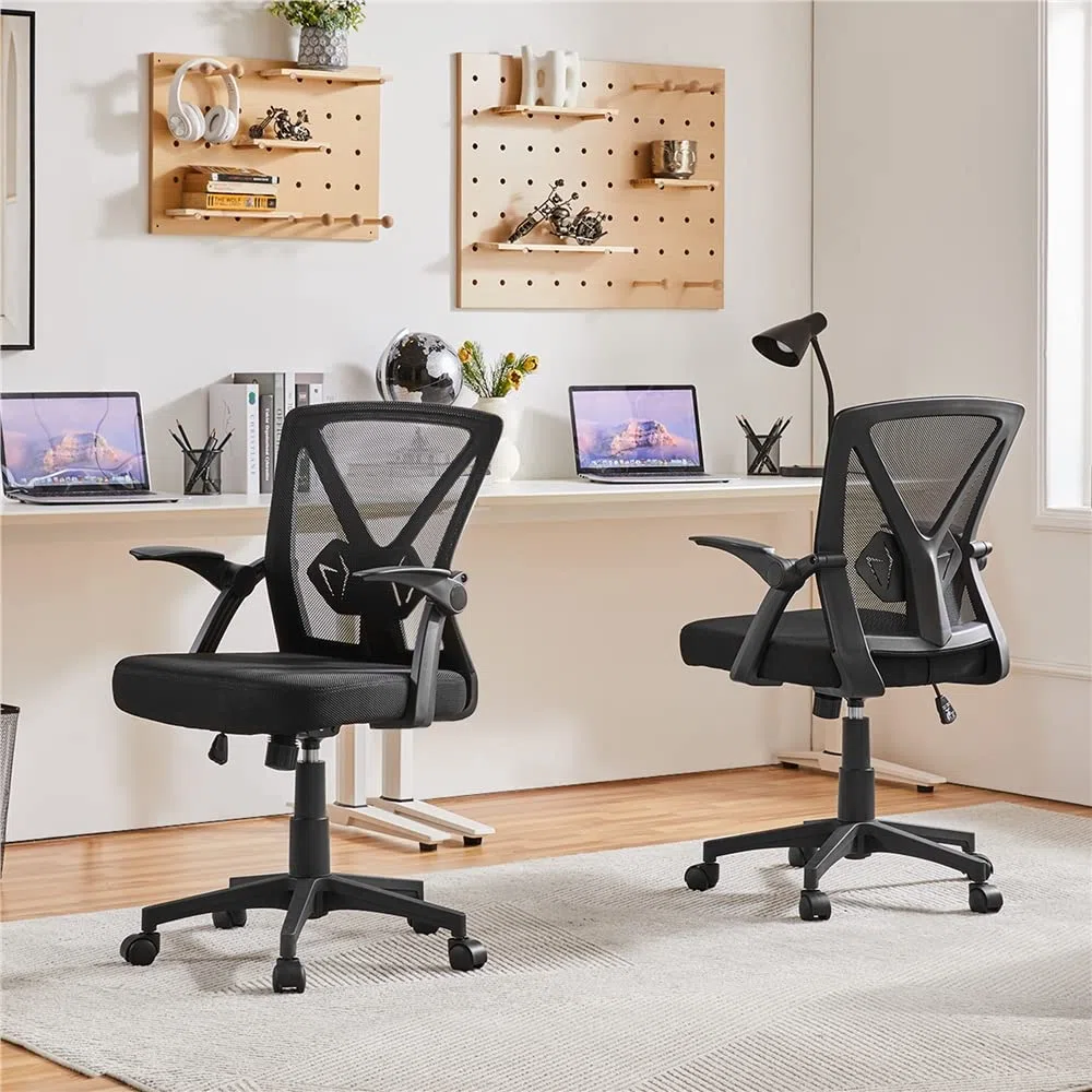 Yaheetech Sedia da Ufficio Scrivania Ergonomica Lombare con Braccioli Altezza Regolabili Ruote Girevoli Schienale in Rete Traspirante Portata 136 kg Nera